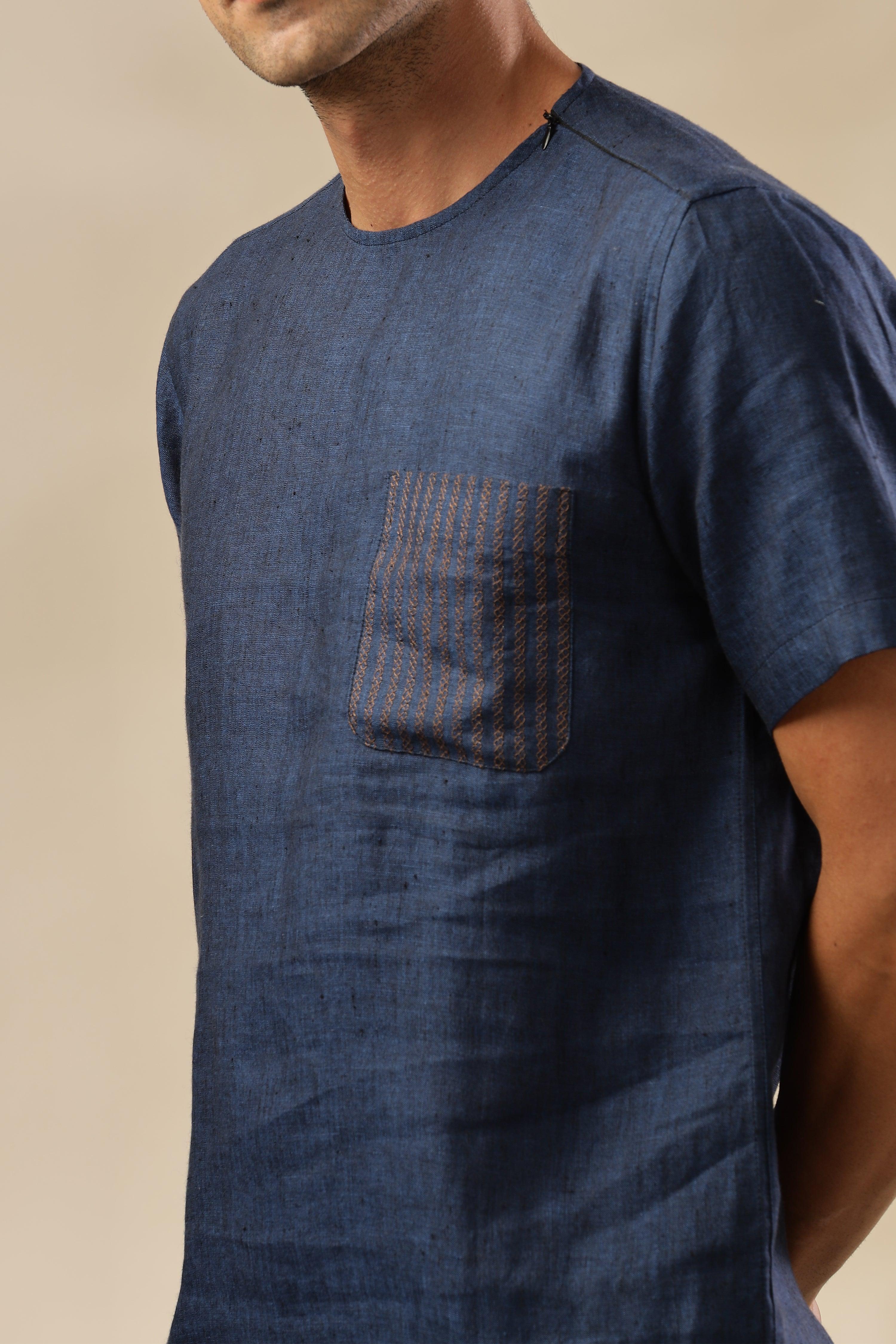 ALAN - Pure French Linen Dark Blue Chambray T-Shirt