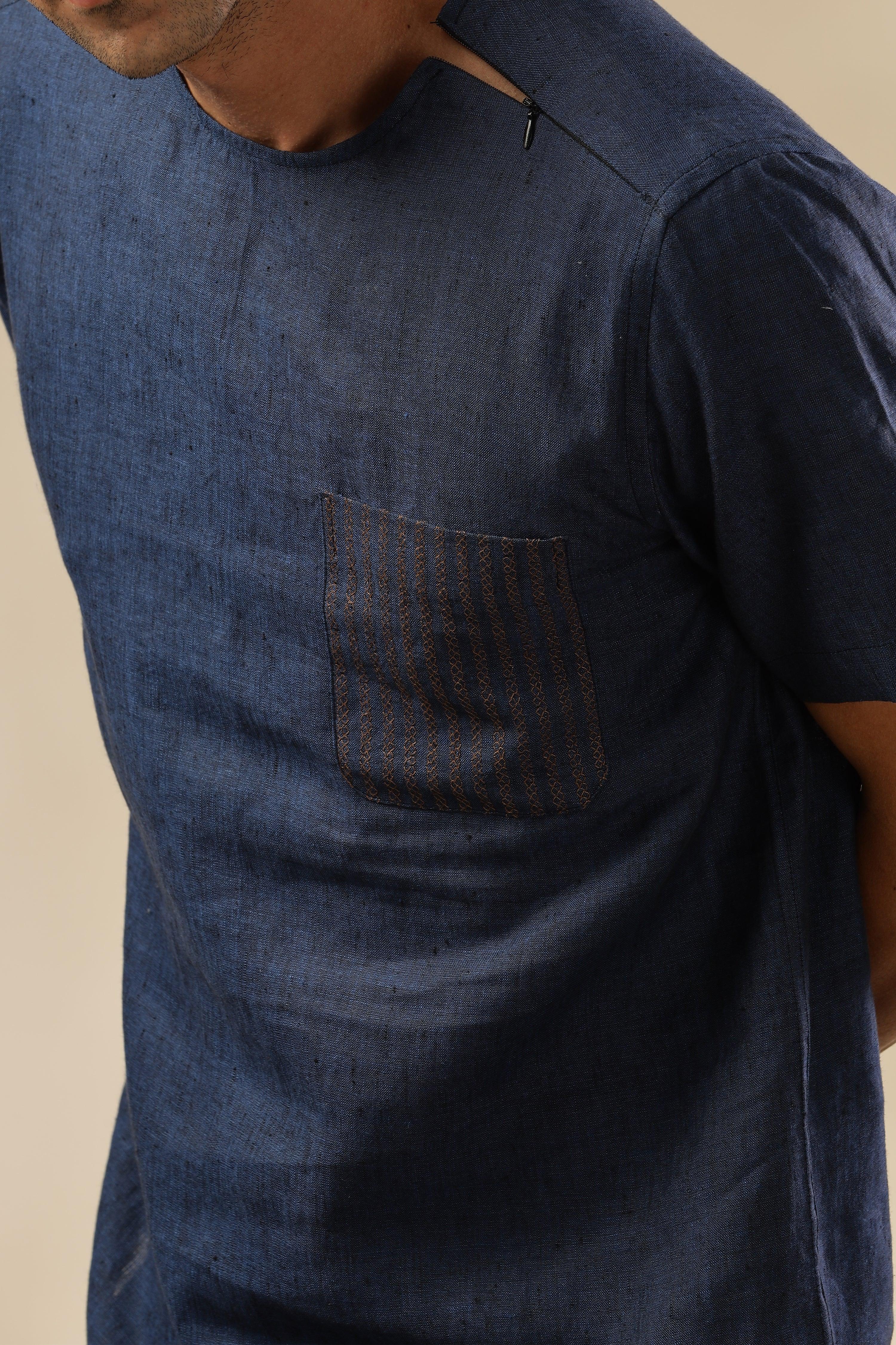 ALAN - Pure French Linen Dark Blue Chambray T-Shirt
