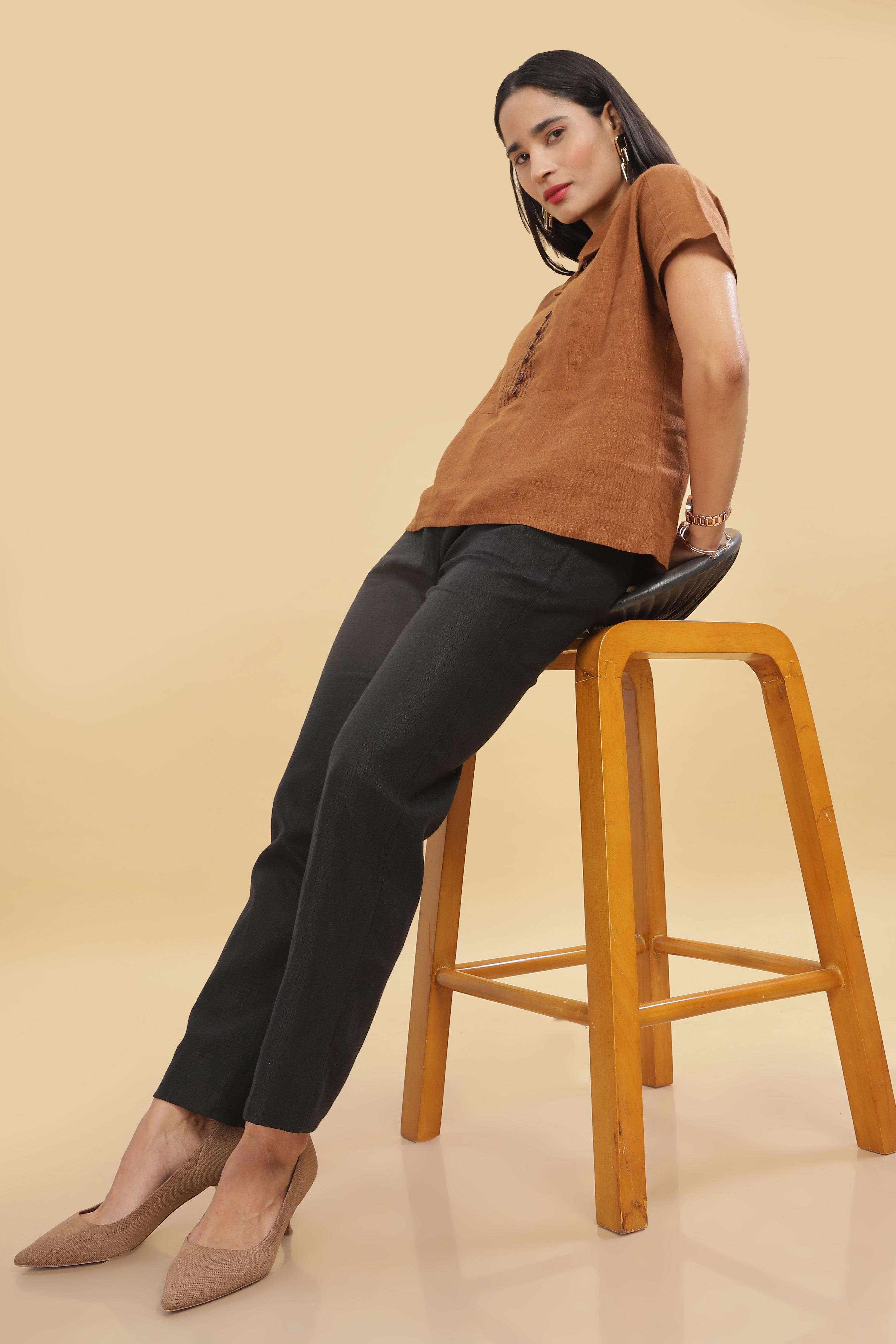 IRENE - Irish Pure Linen Black Trousers