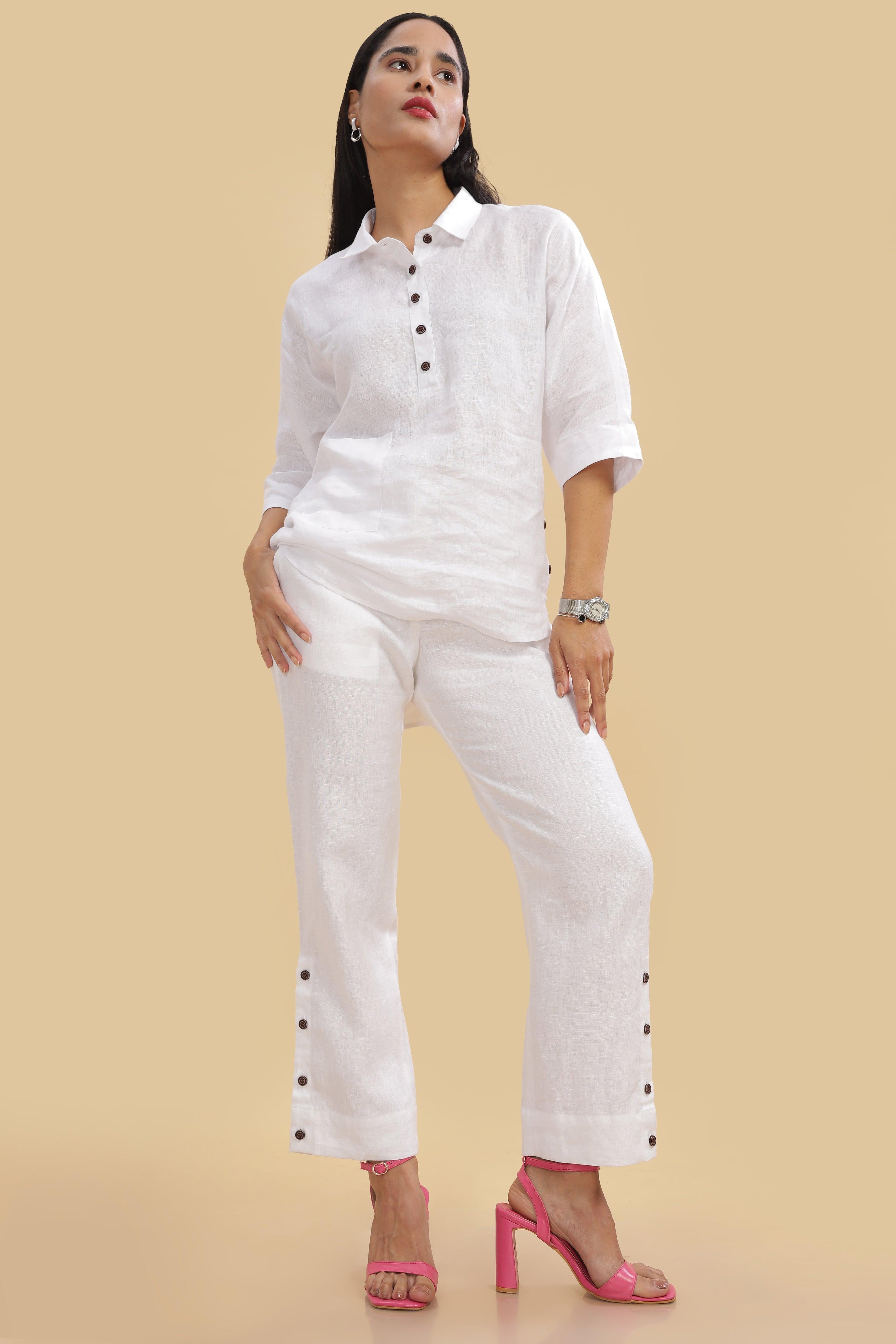 OZY - Pure French Linen White Co-ord Sets