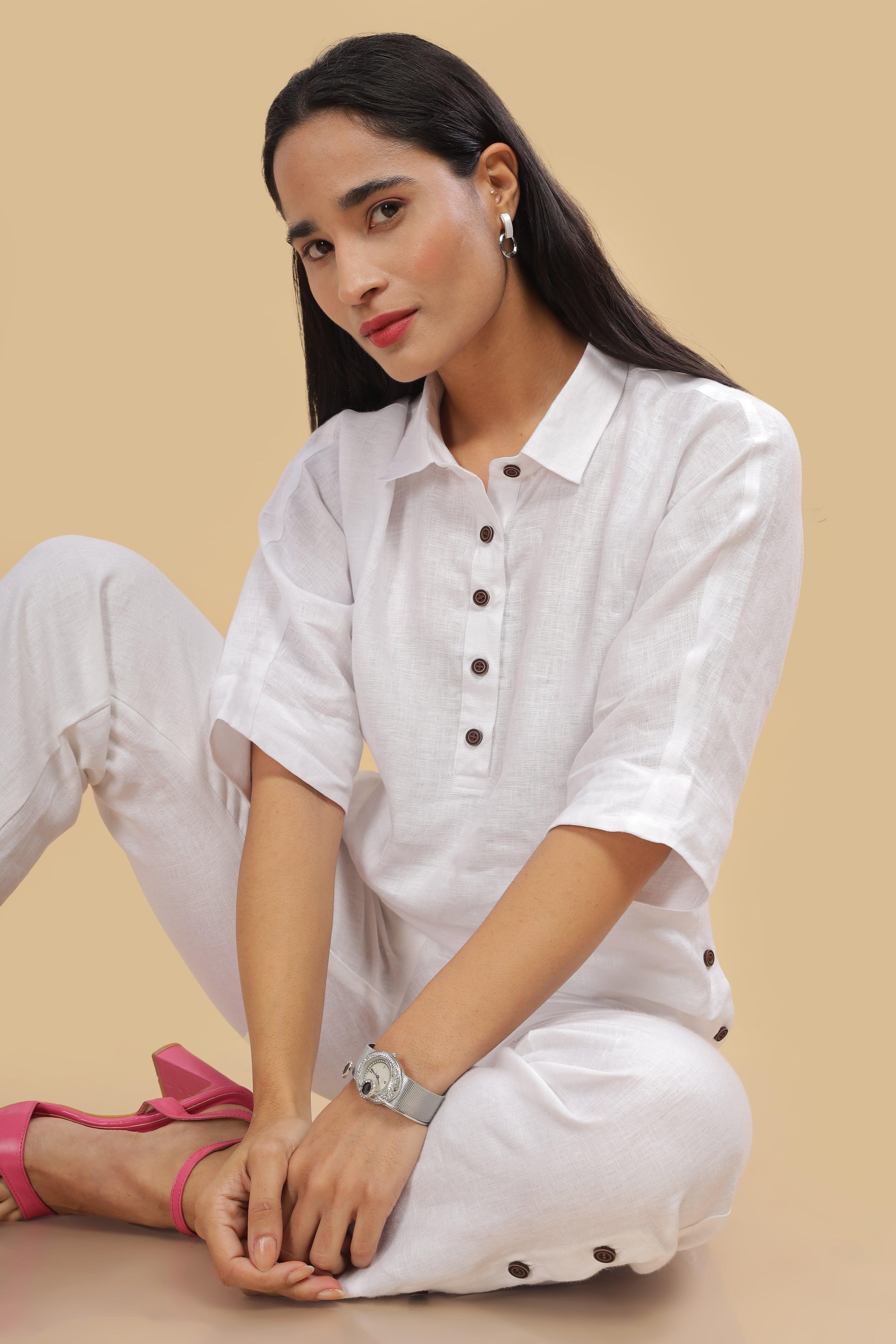 OZY - Pure French Linen White Co-ord Sets