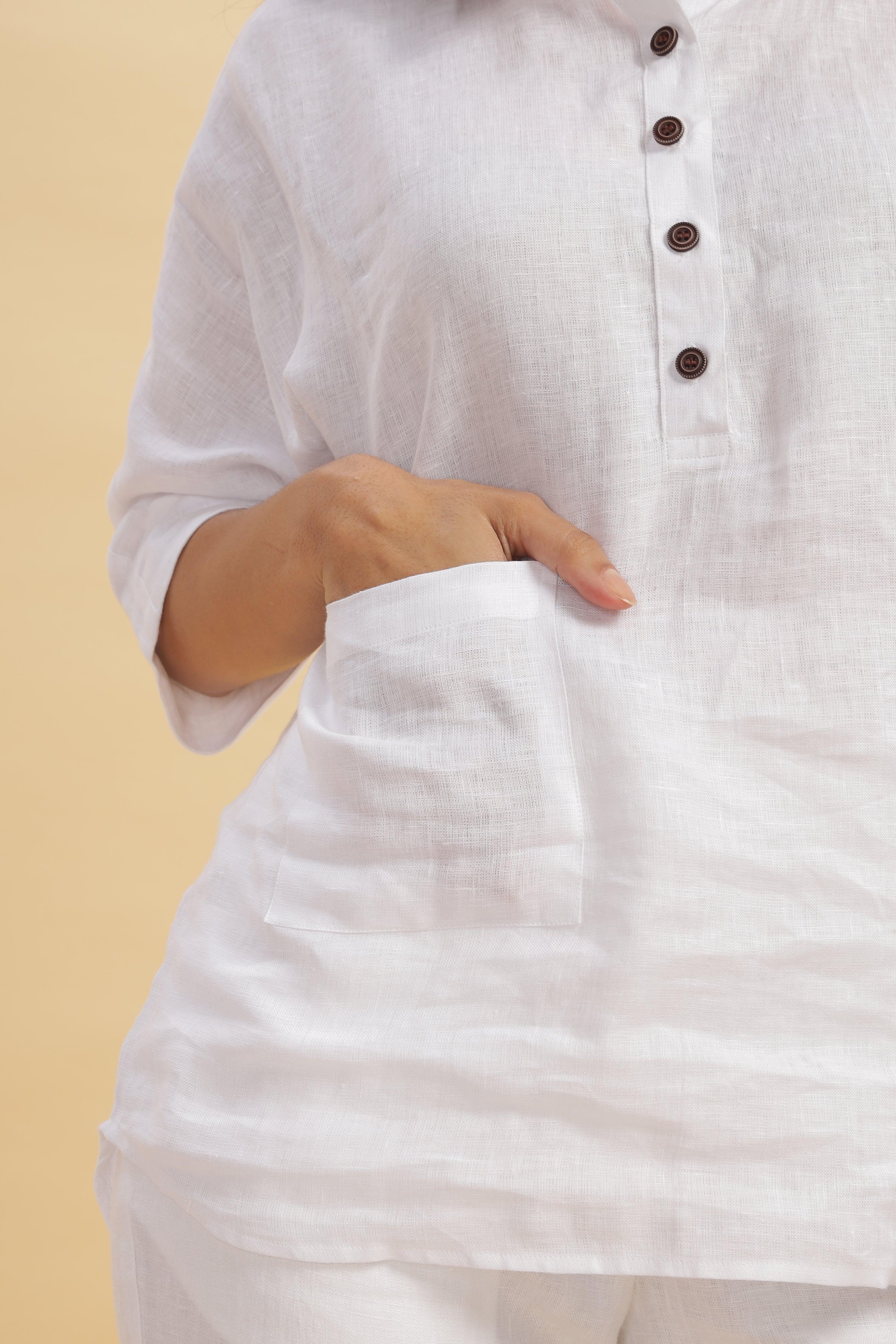 OZY - Pure French Linen White Co-ord Sets