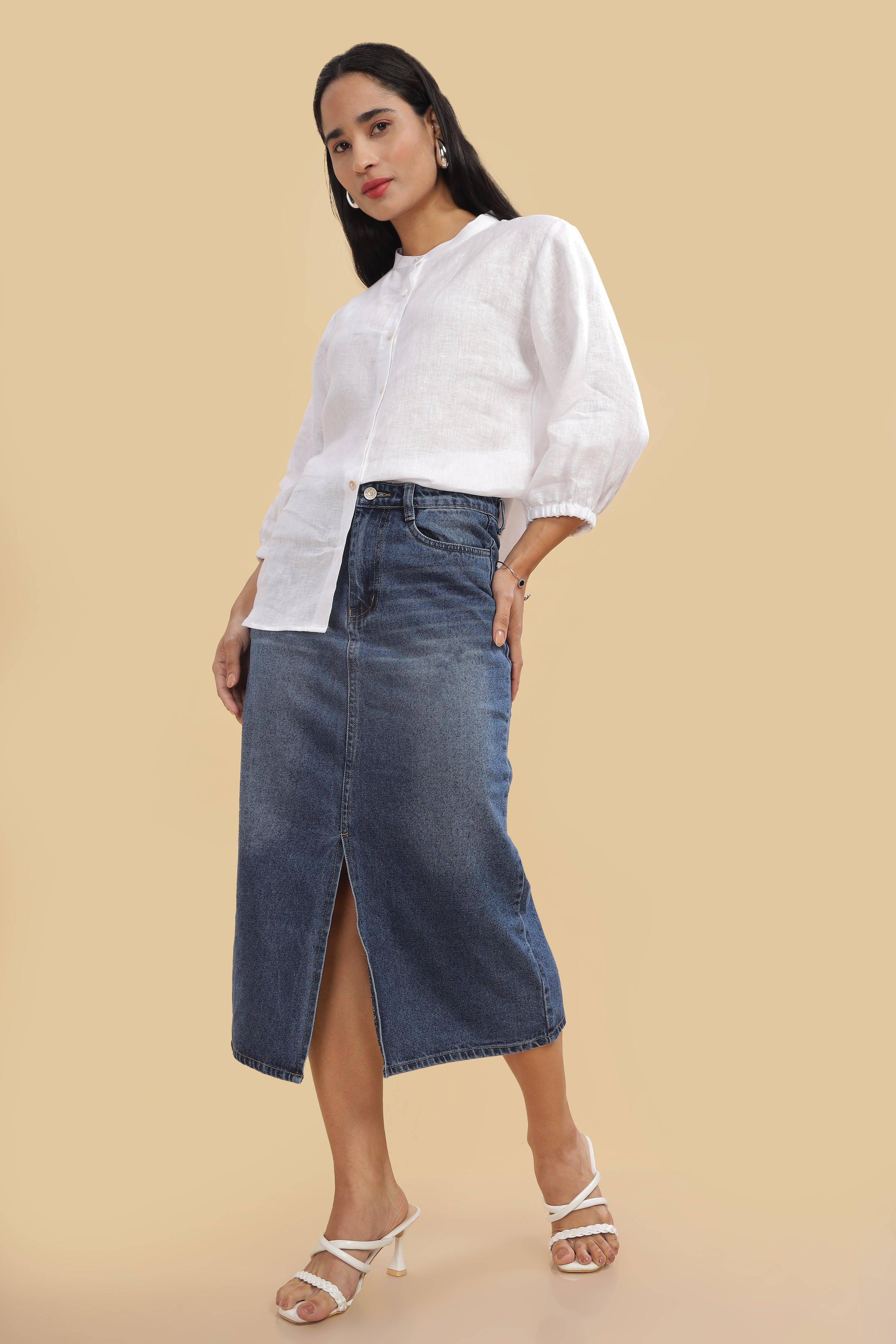 ESME- 100% Pure Linen Mandarin Collar White Shirt