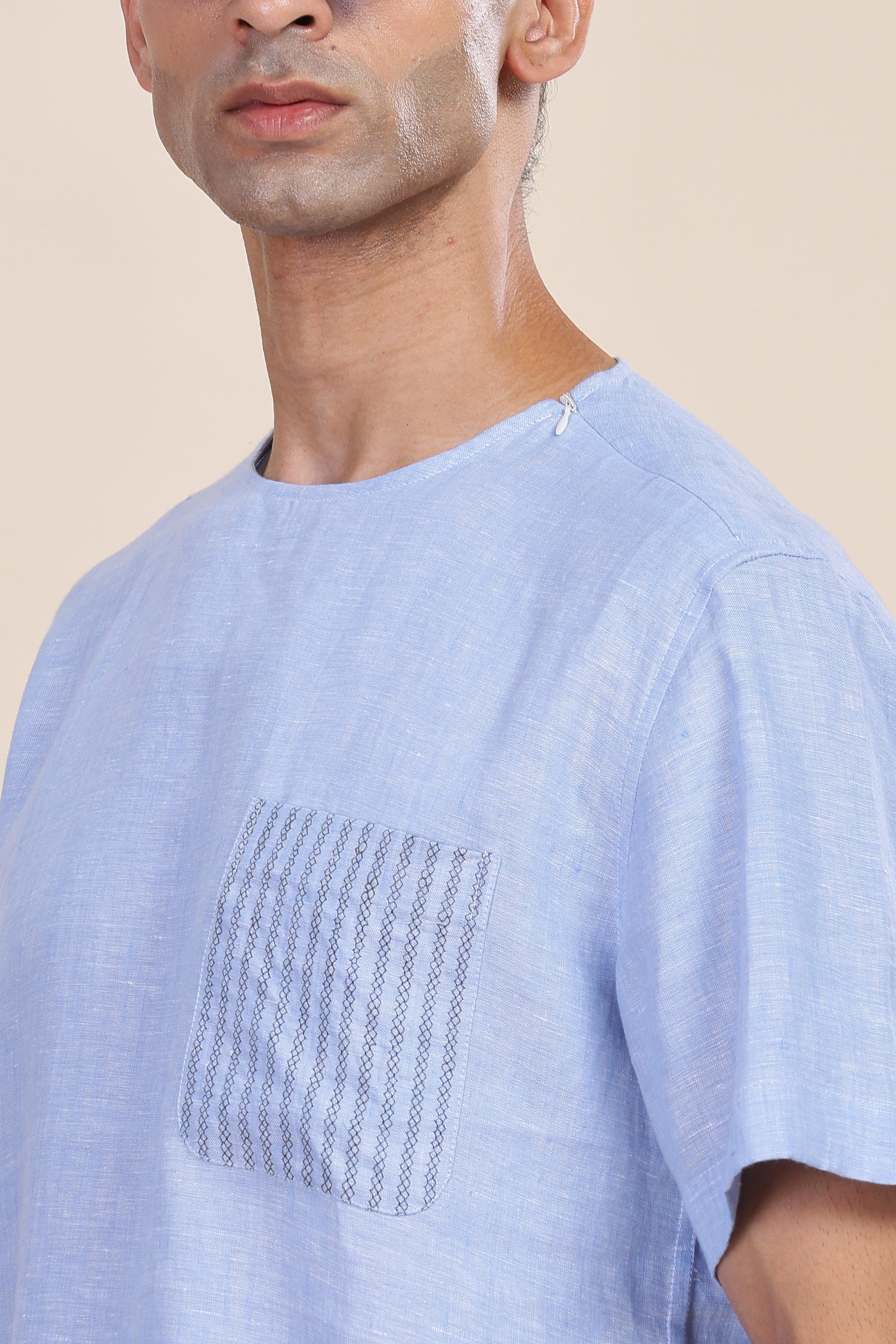 ALAN - Pure French Linen Light Blue Chambray T-Shirt