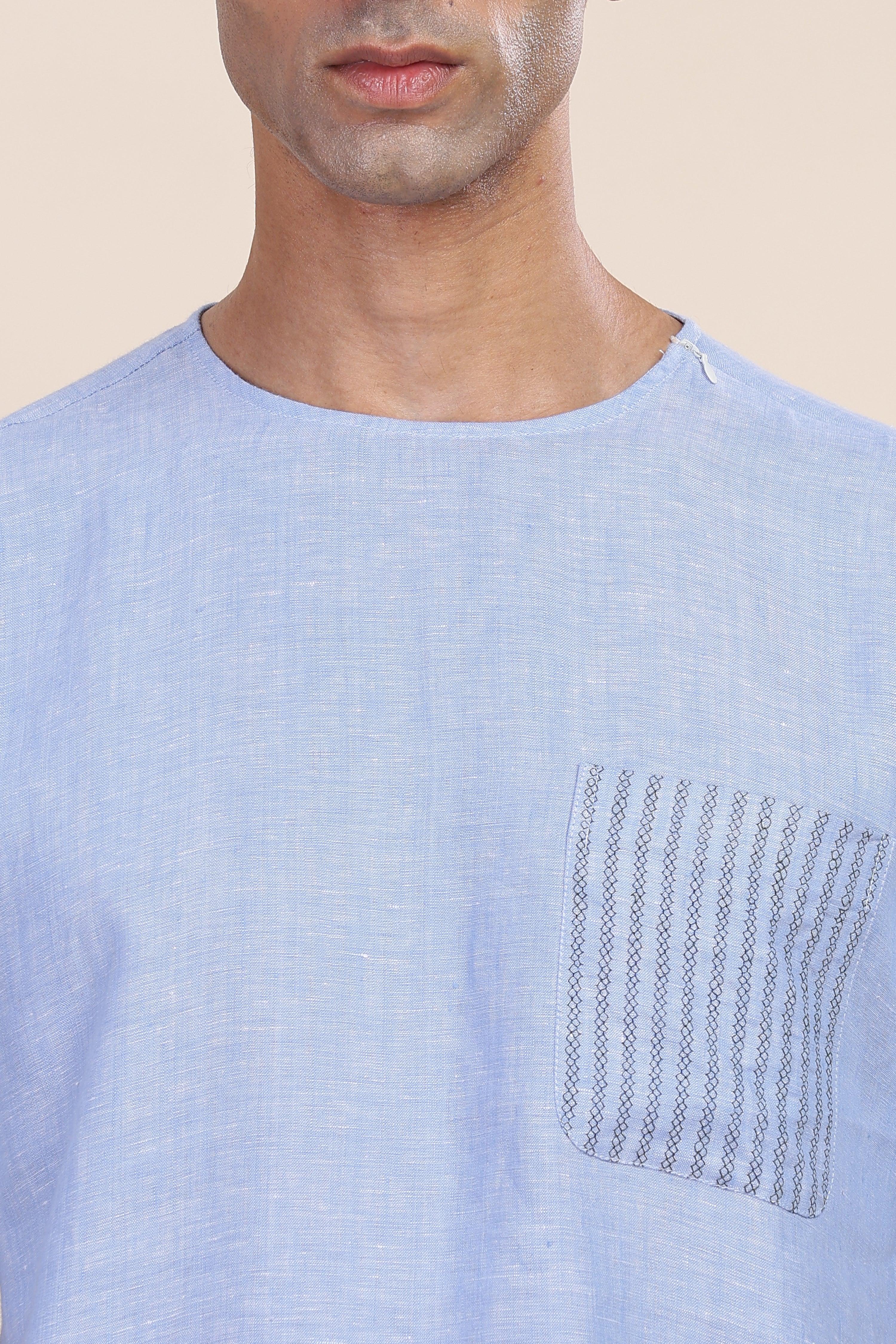 ALAN - Pure French Linen Light Blue Chambray T-Shirt