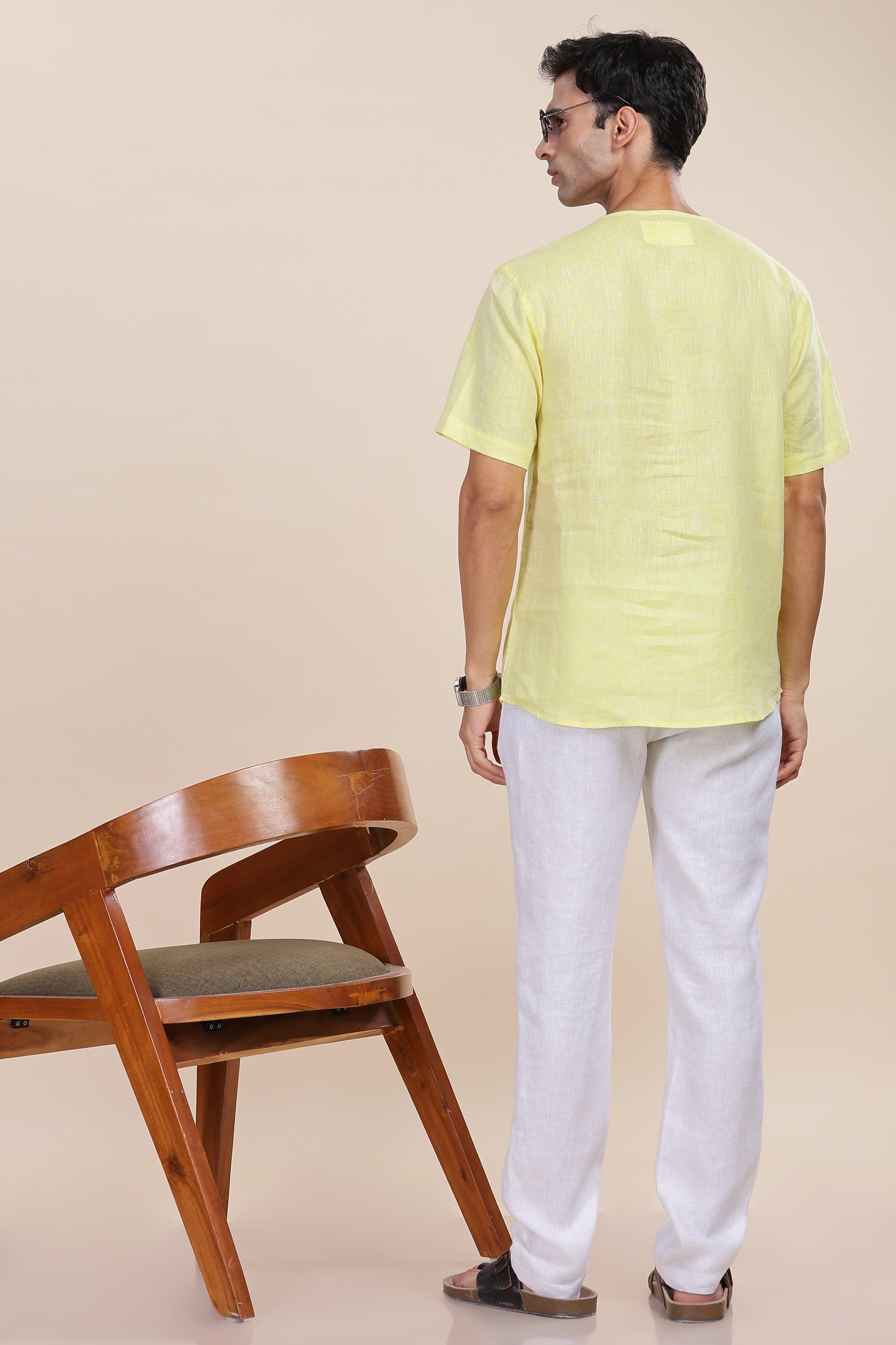 ALAN - Pure French Linen Light Yellow Chambray T-Shirt