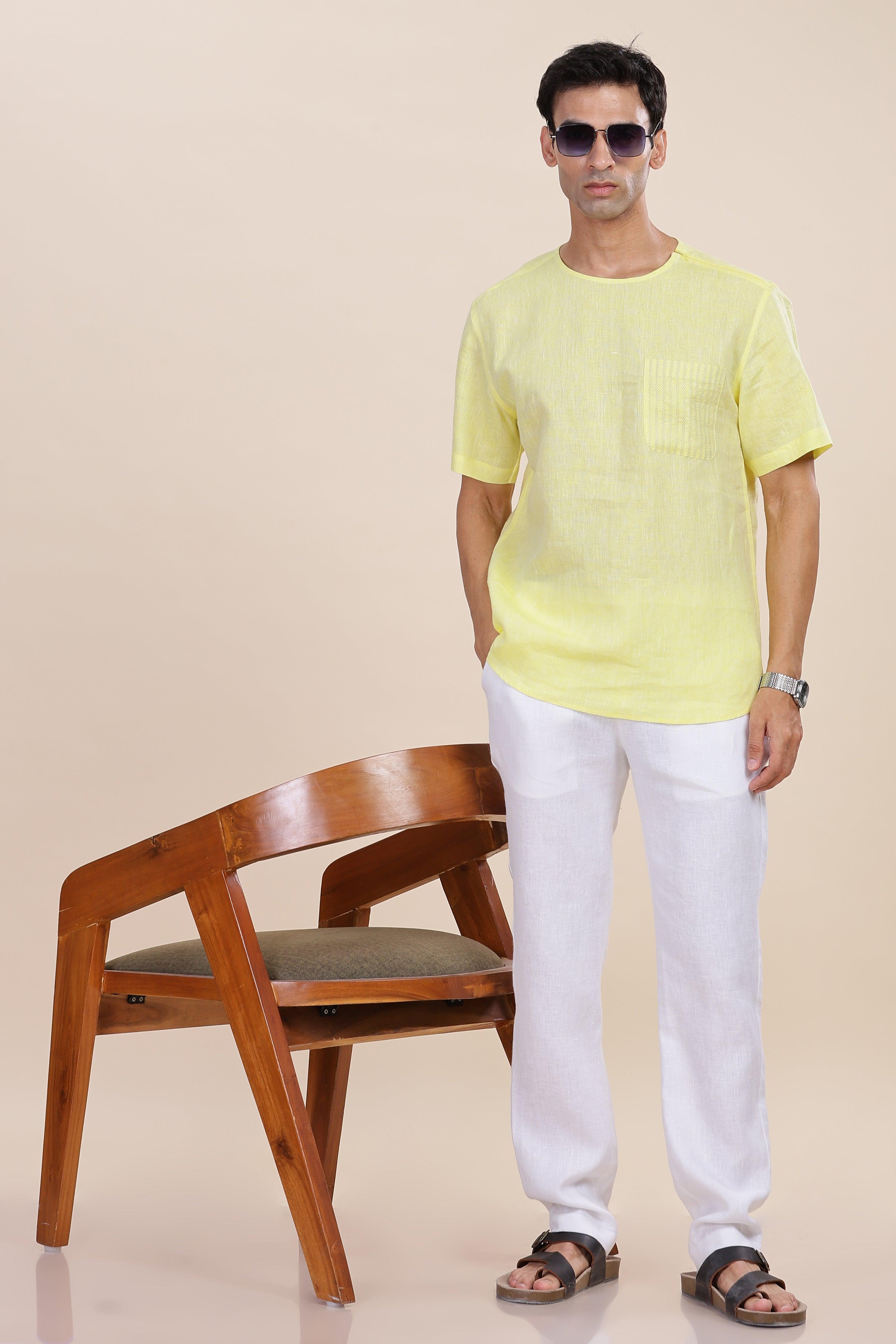 ALAN - Pure French Linen Light Yellow Chambray T-Shirt