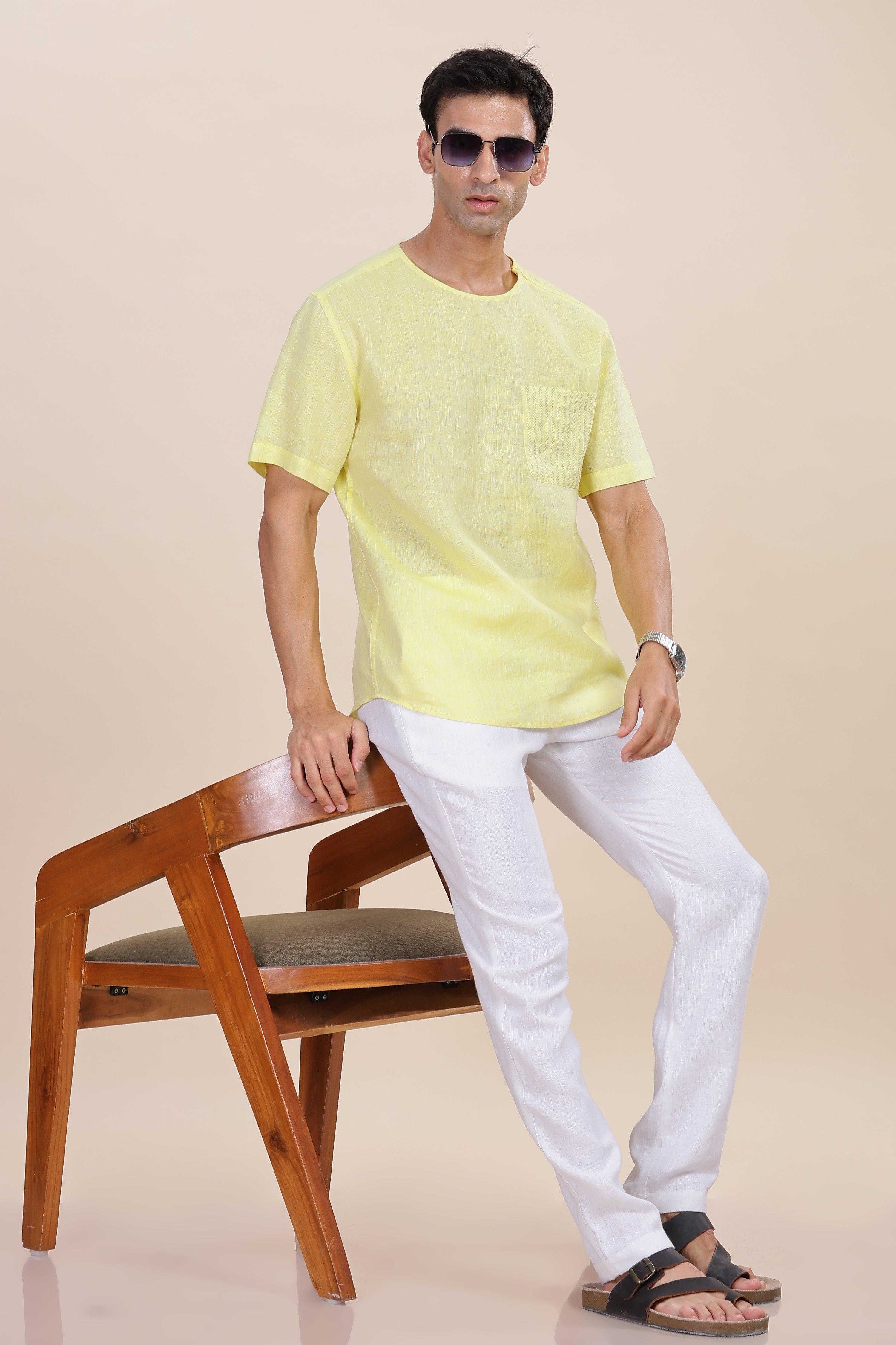 ALAN - Pure French Linen Light Yellow Chambray T-Shirt