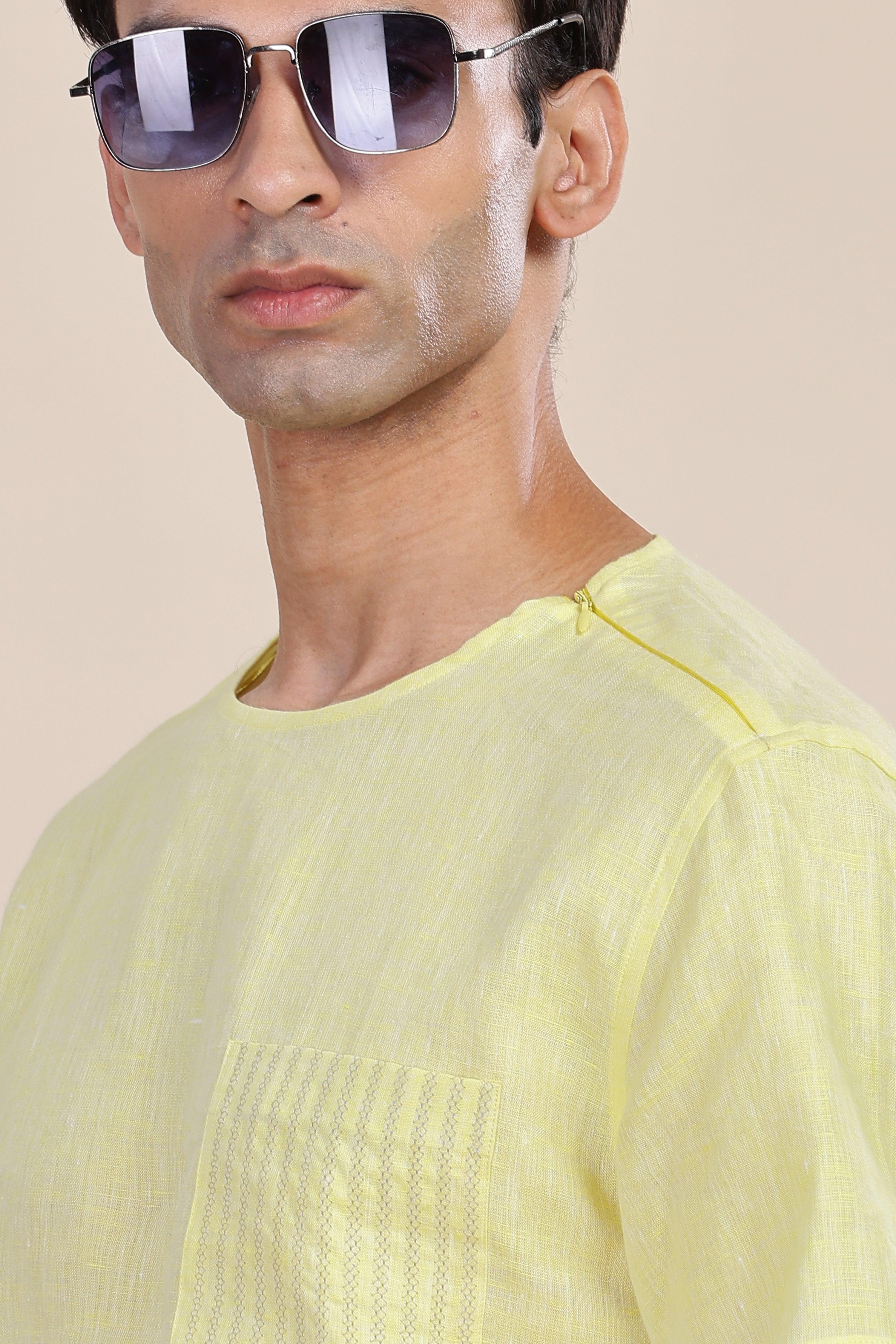 ALAN - Pure French Linen Light Yellow Chambray T-Shirt