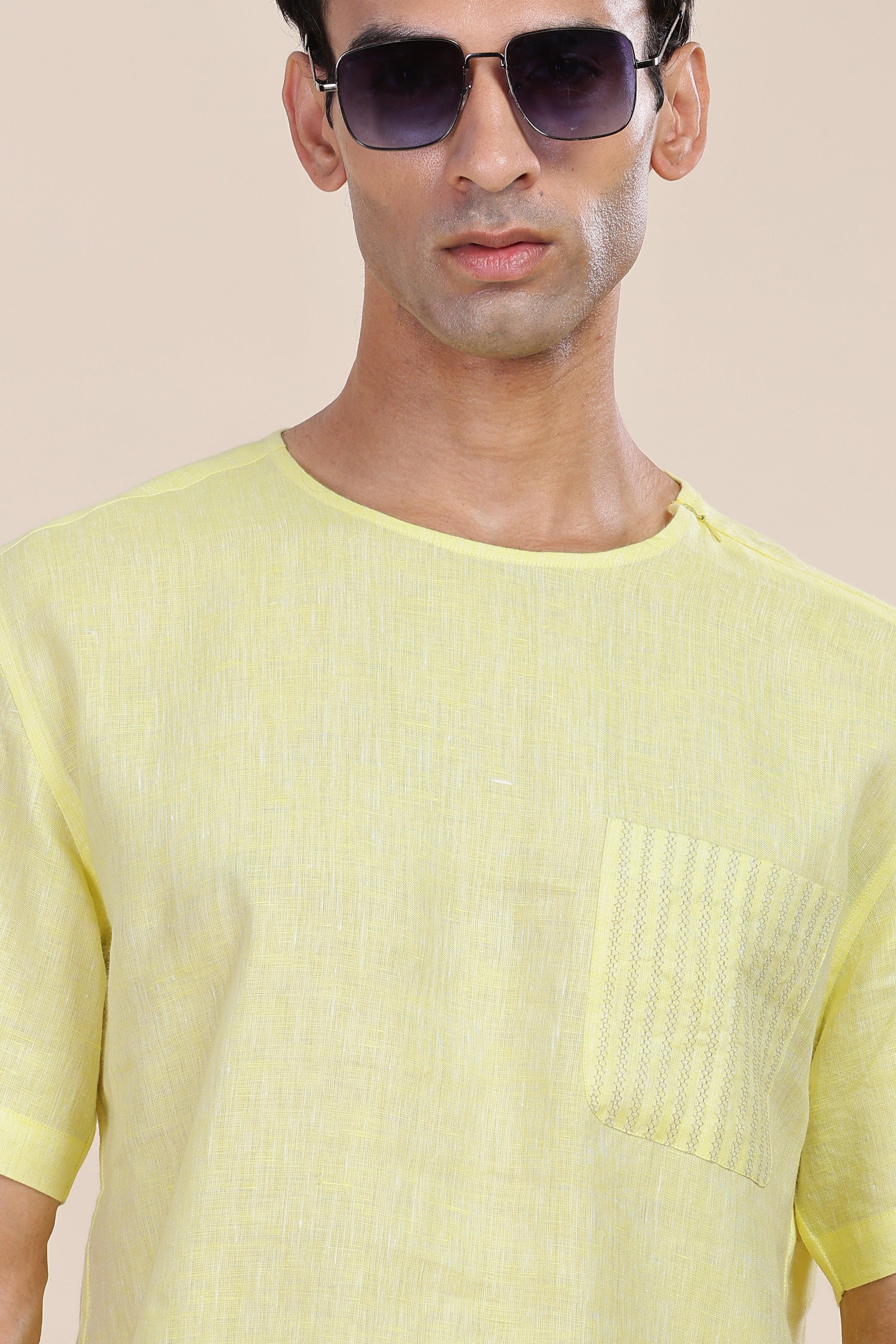 ALAN - Pure French Linen Light Yellow Chambray T-Shirt
