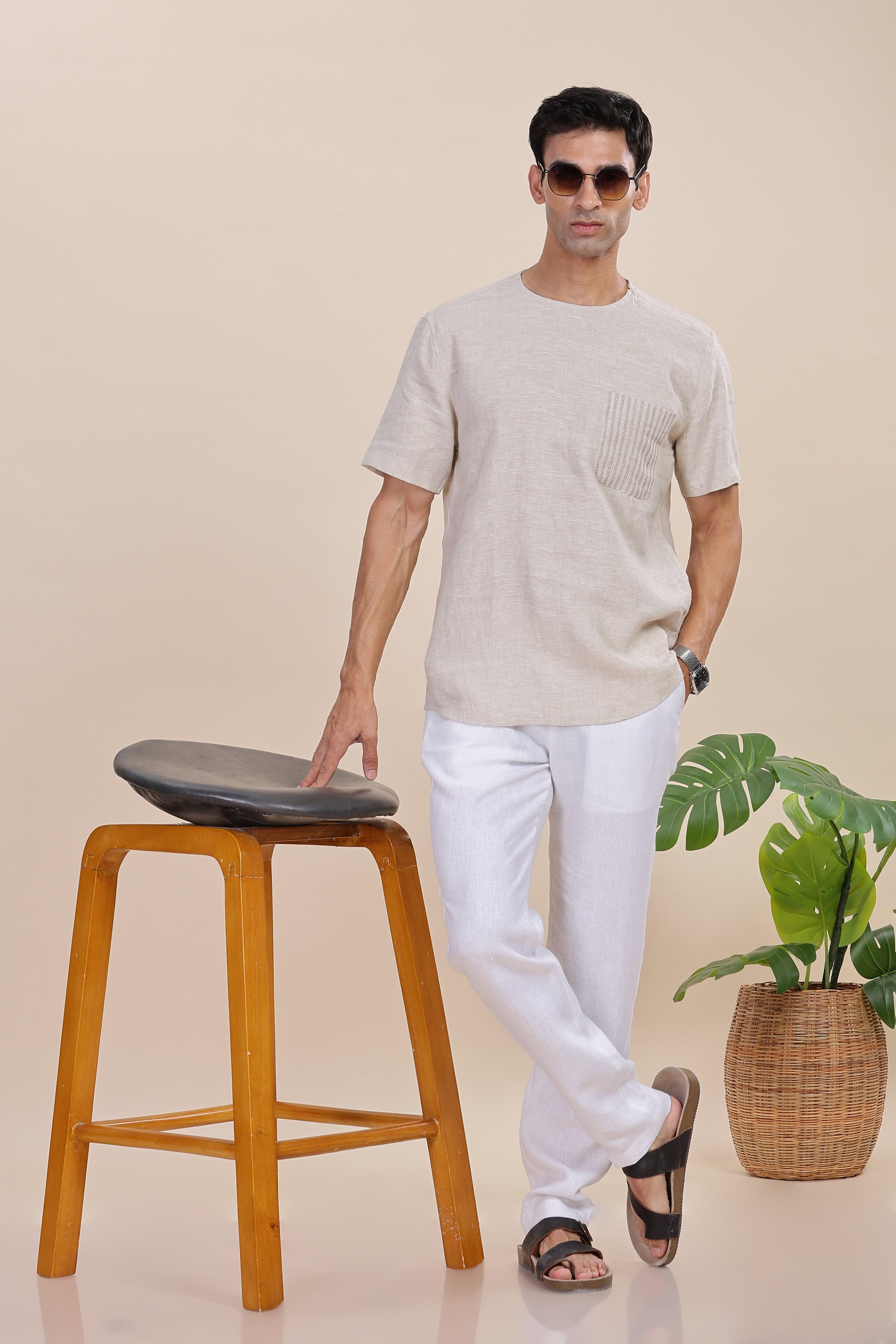 ALAN - Pure French Linen Natural T-Shirt