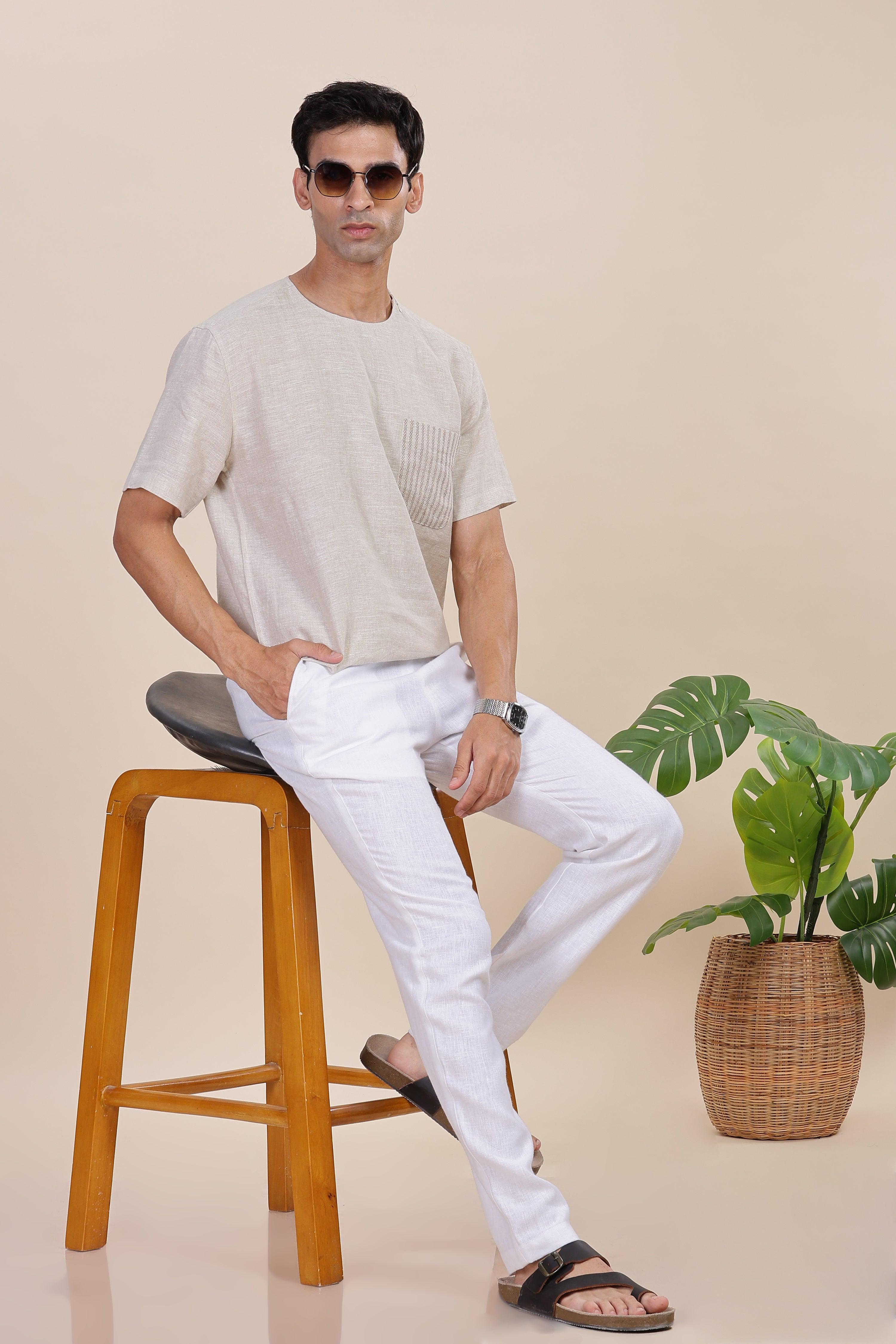 ALAN - Pure French Linen Natural T-Shirt