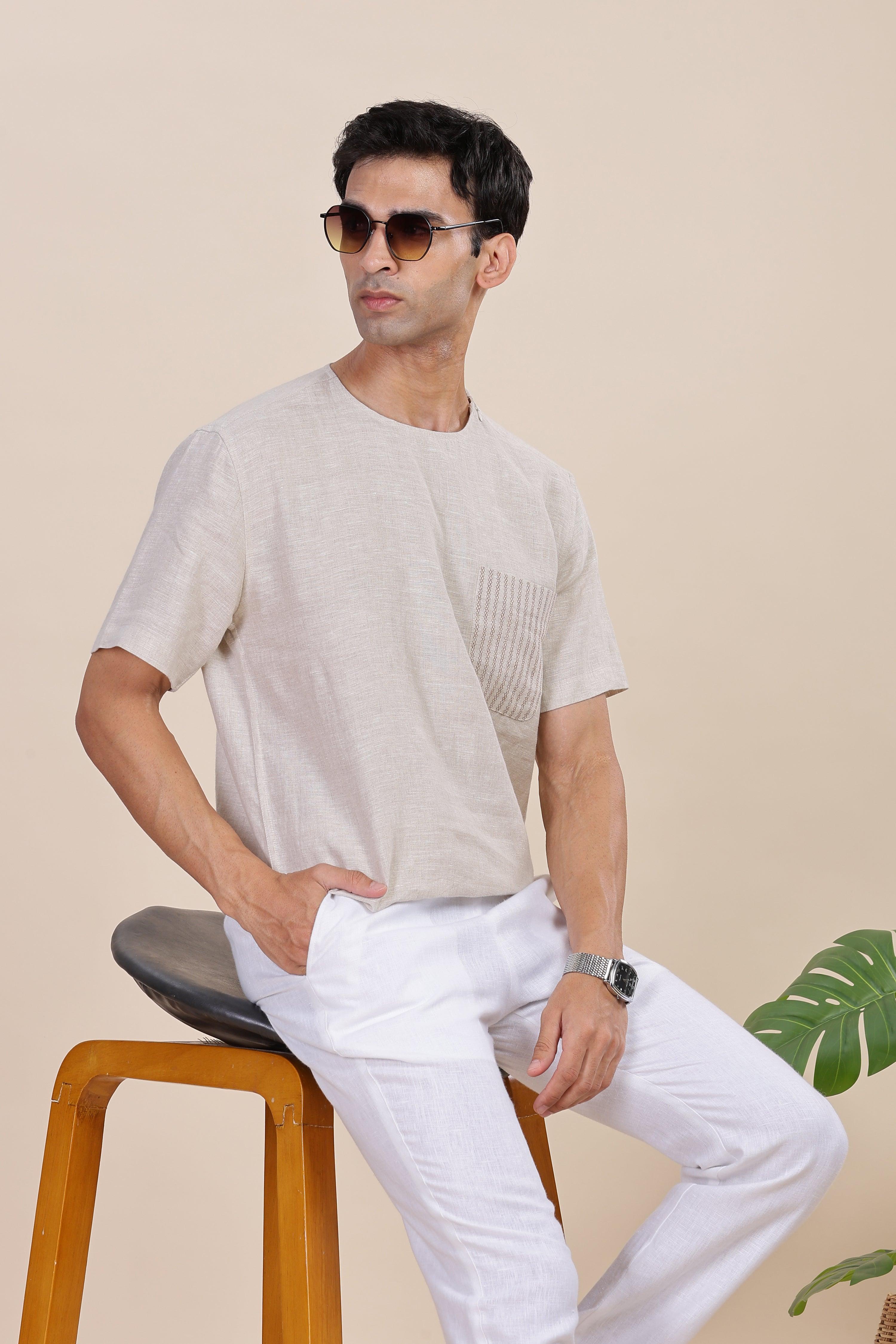 ALAN - Pure French Linen Natural T-Shirt