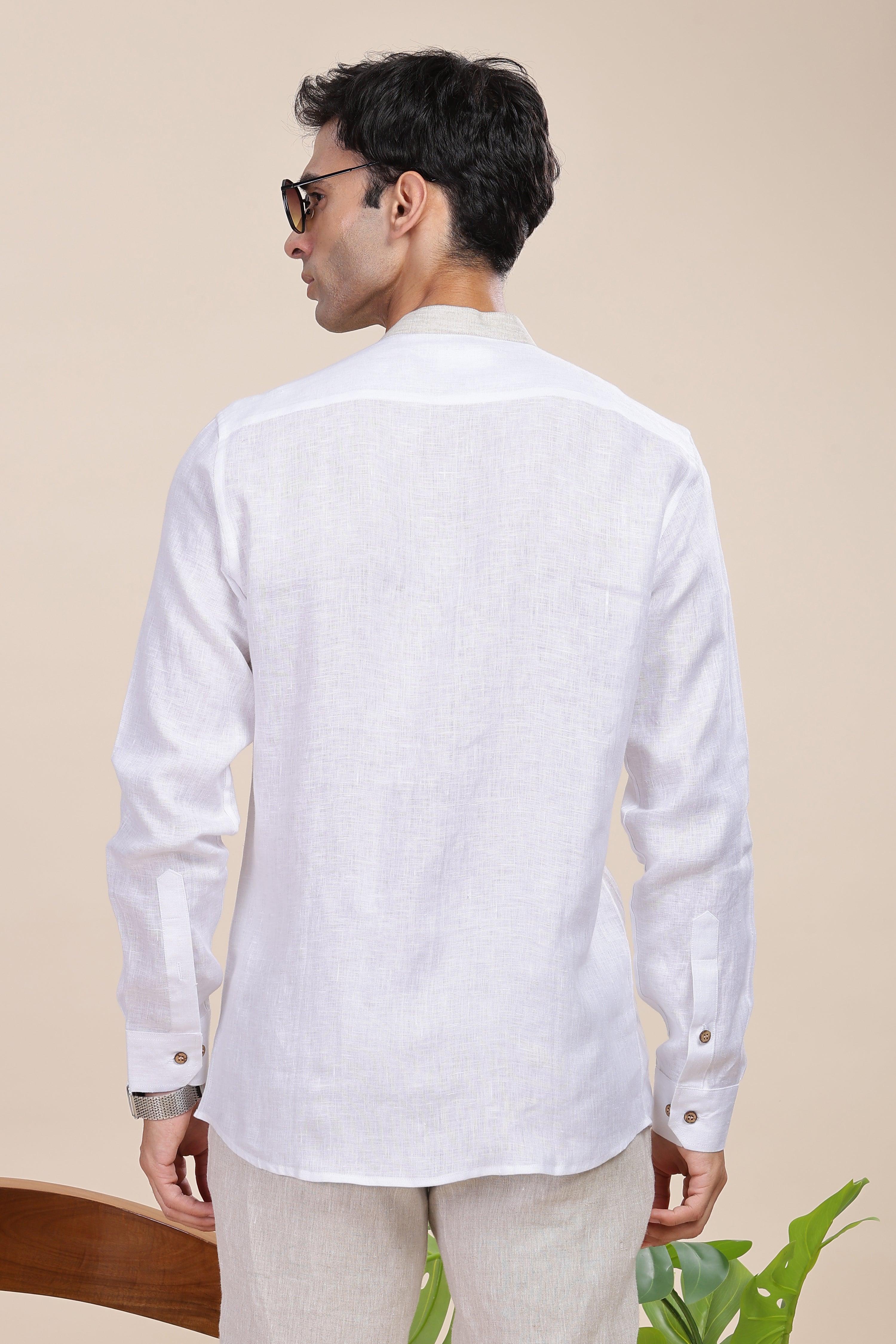 JULIEN - Elegance Redefined 100% Pure Linen White & Natural Shirt