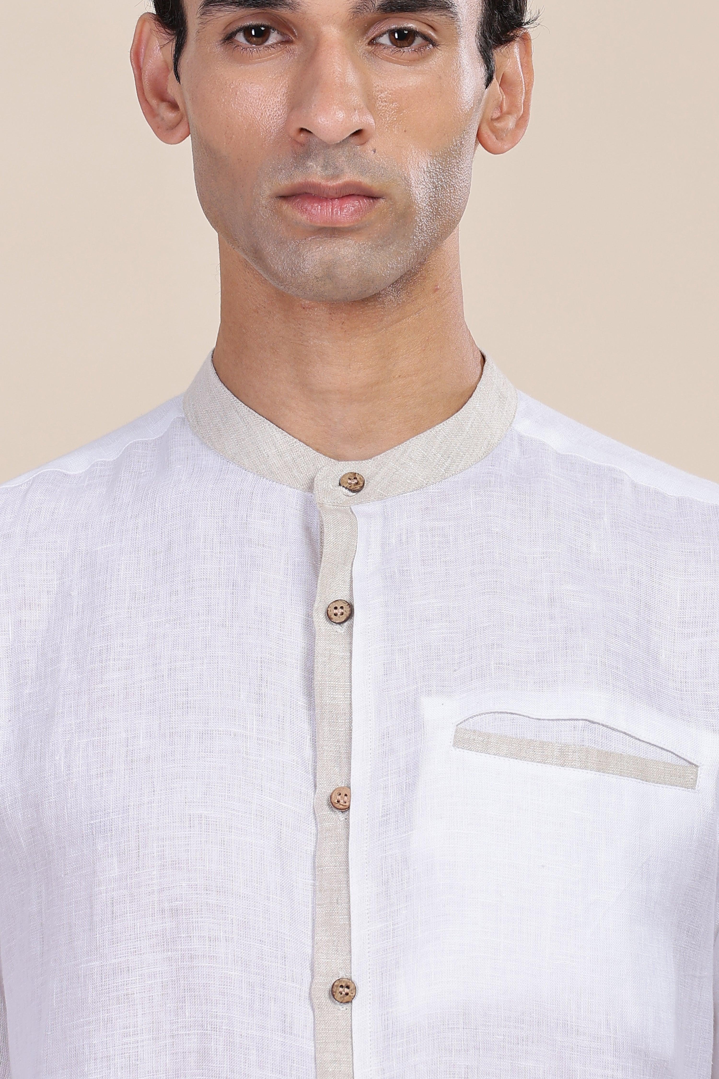 JULIEN - Elegance Redefined 100% Pure Linen White & Natural Shirt