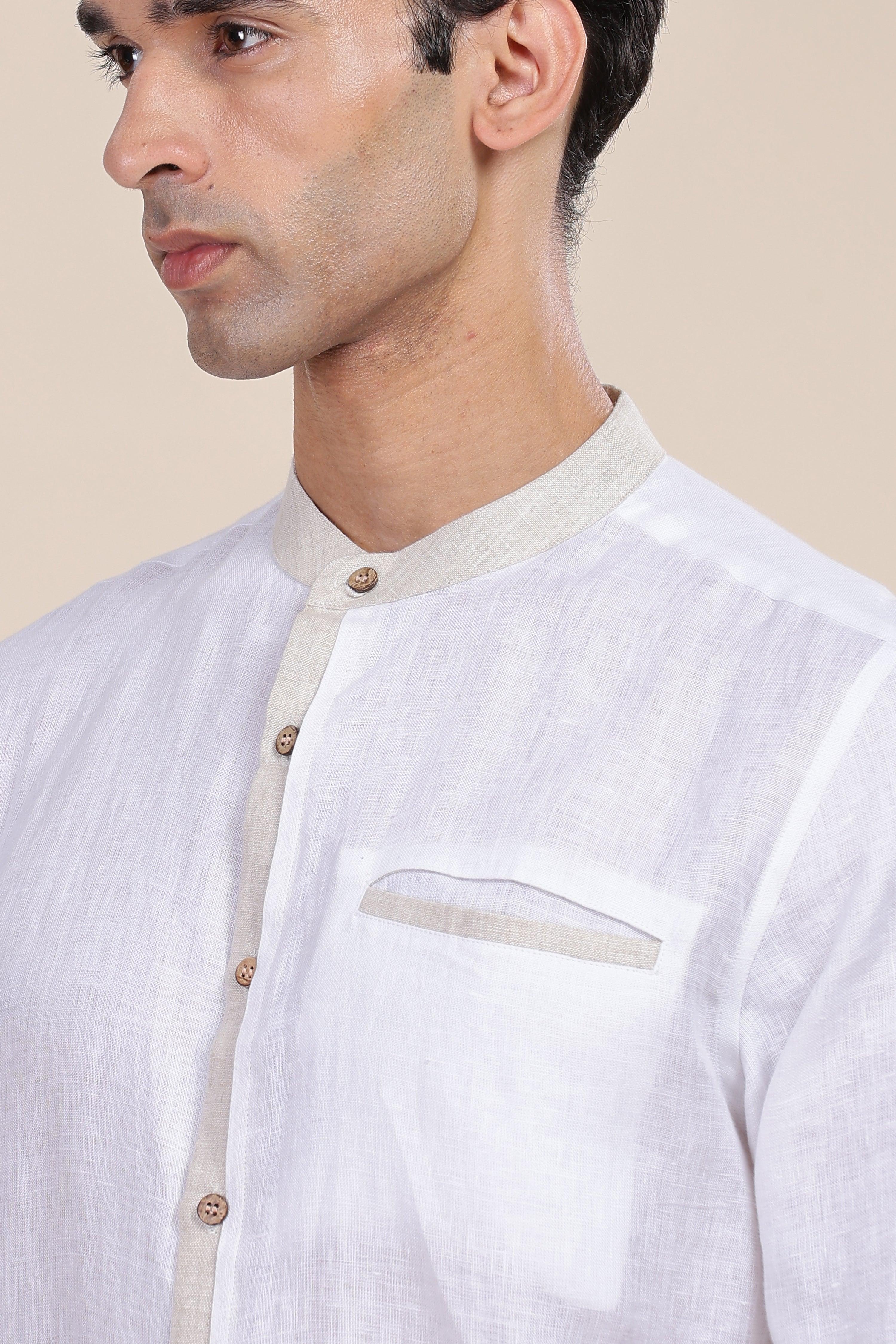 JULIEN - Elegance Redefined 100% Pure Linen White & Natural Shirt