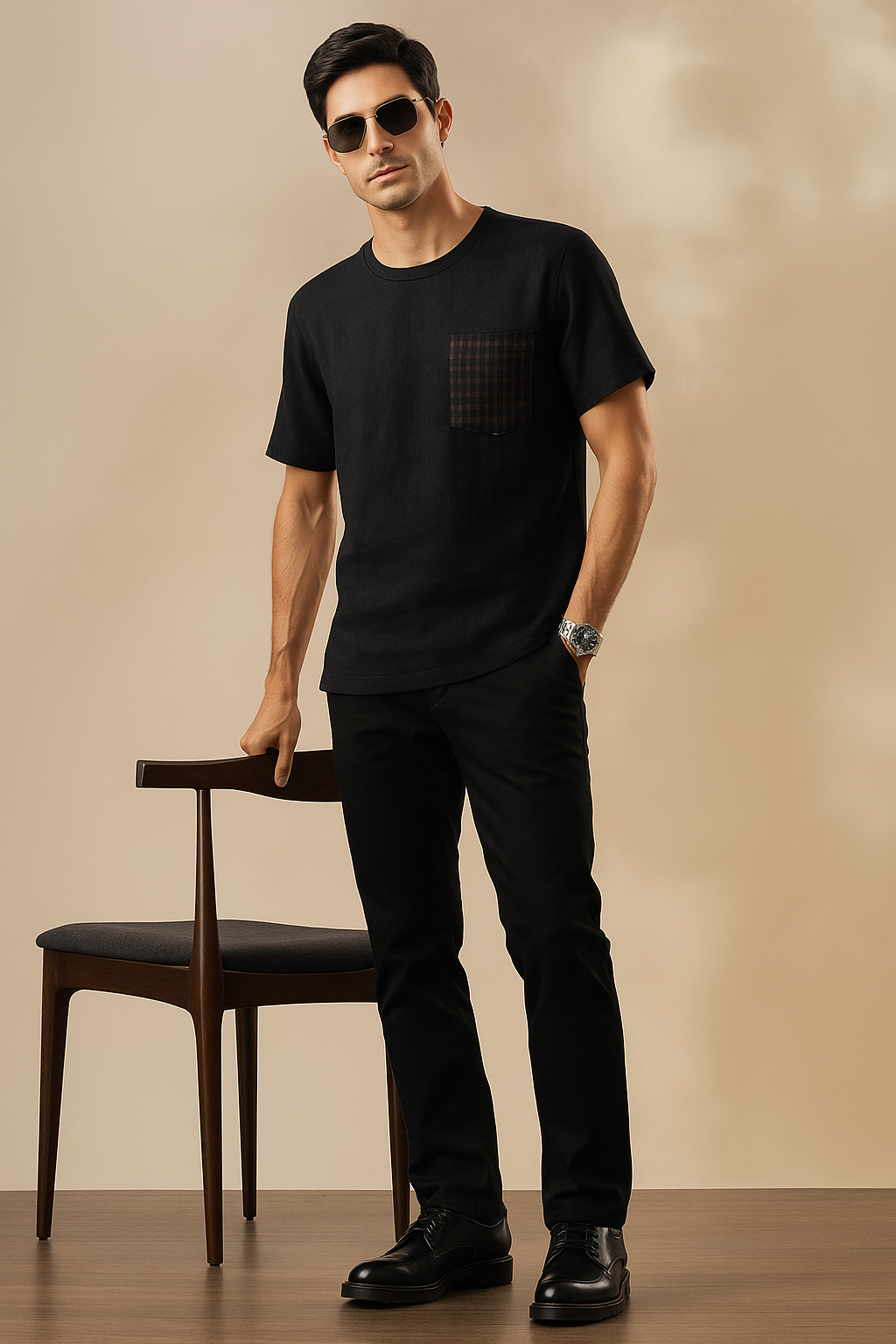 ALAN - Pure French Linen Black T-Shirt