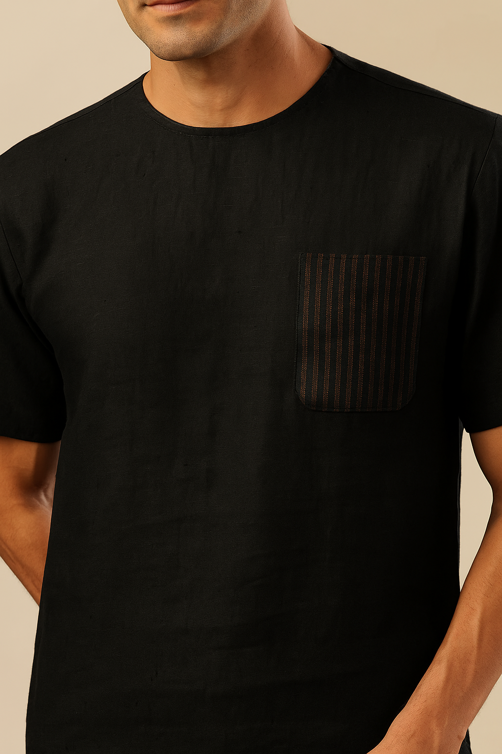ALAN - Pure French Linen Black T-Shirt