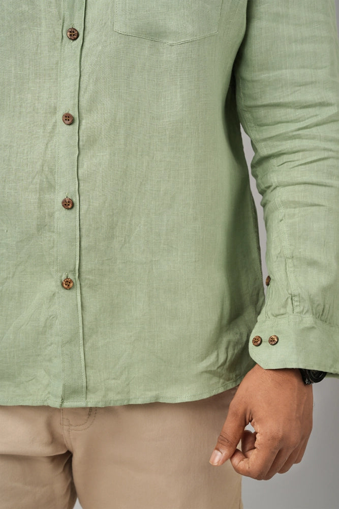 Green (Meadow Olive Dust) - 100% Pure Linen - Full Sleeves - Regular collar shirt - MARK