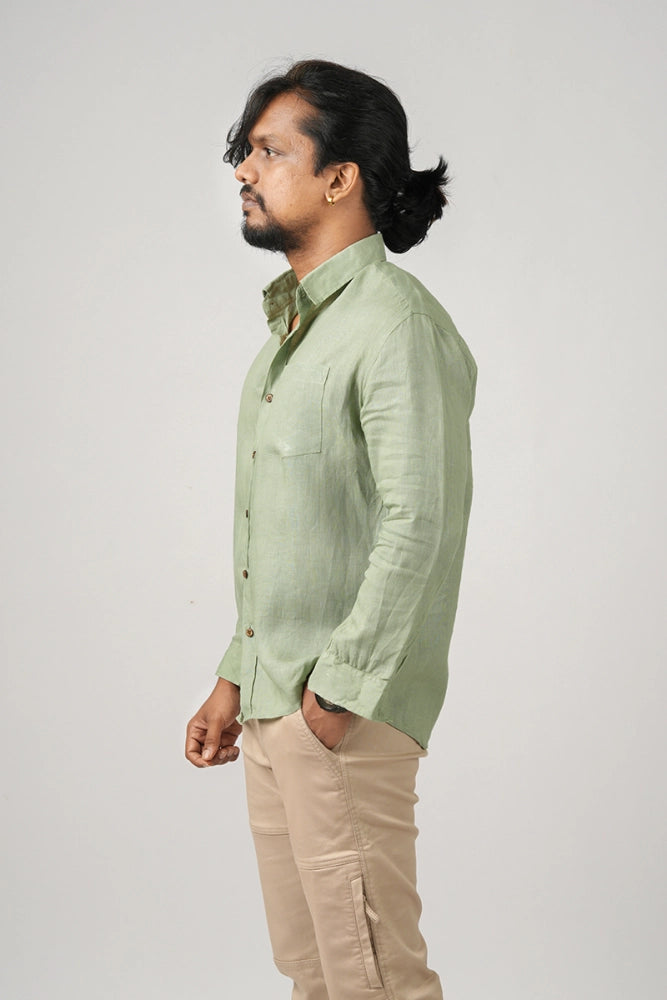 Green (Meadow Olive Dust) - 100% Pure Linen - Full Sleeves - Regular collar shirt - MARK