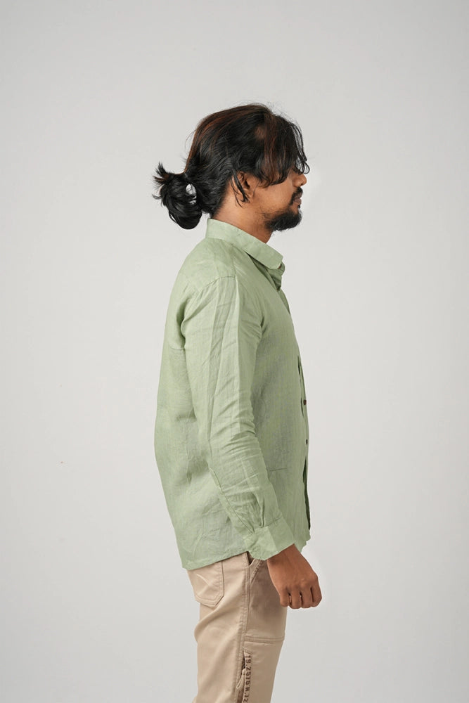 Green (Meadow Olive Dust) - 100% Pure Linen - Full Sleeves - Regular collar shirt - MARK
