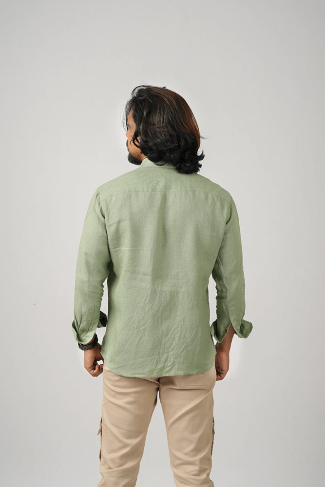 Green (Meadow Olive Dust) - 100% Pure Linen - Full Sleeves - Regular collar shirt - MARK