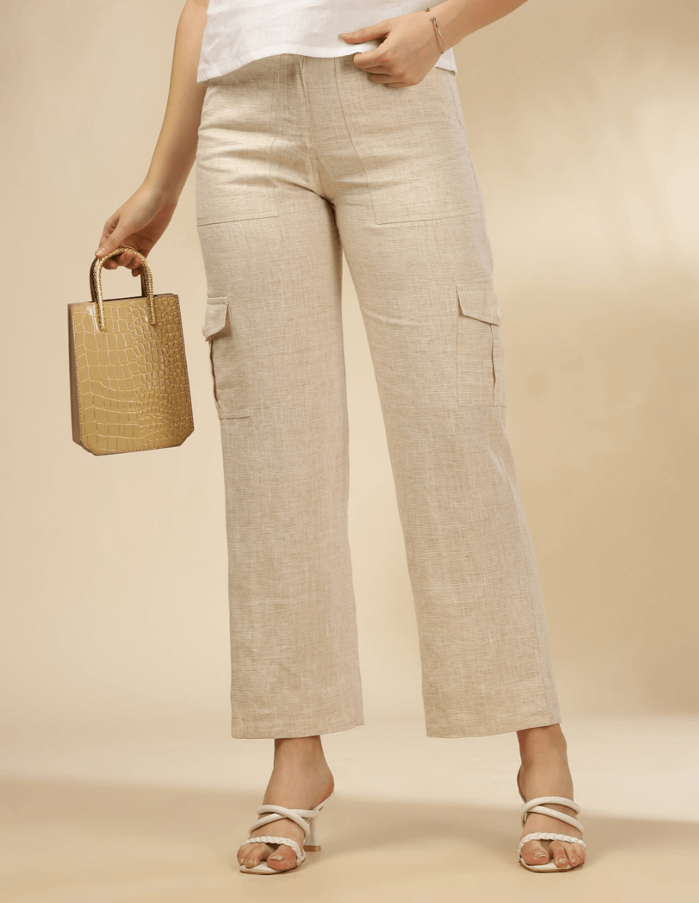 AMBER - Pure Irish Linen Cargo Natural Trousers