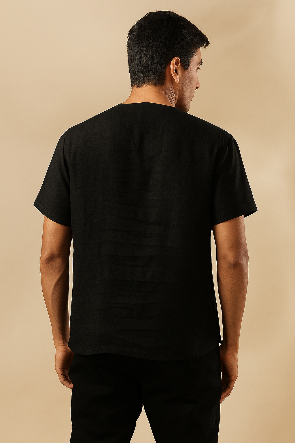 ALAN - Pure French Linen Black T-Shirt