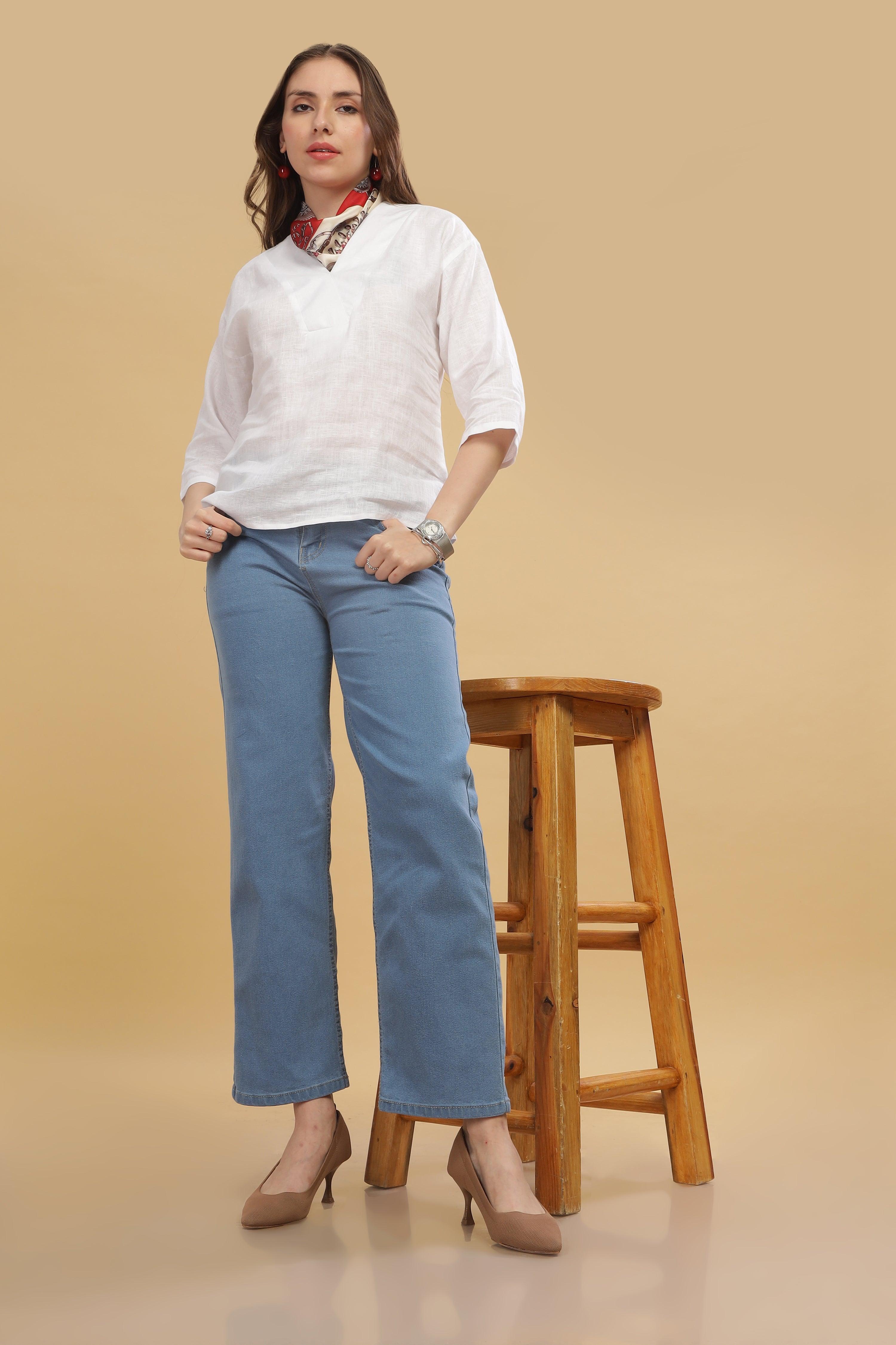 FLORINE- 100% Pure Linen V Neck White Top