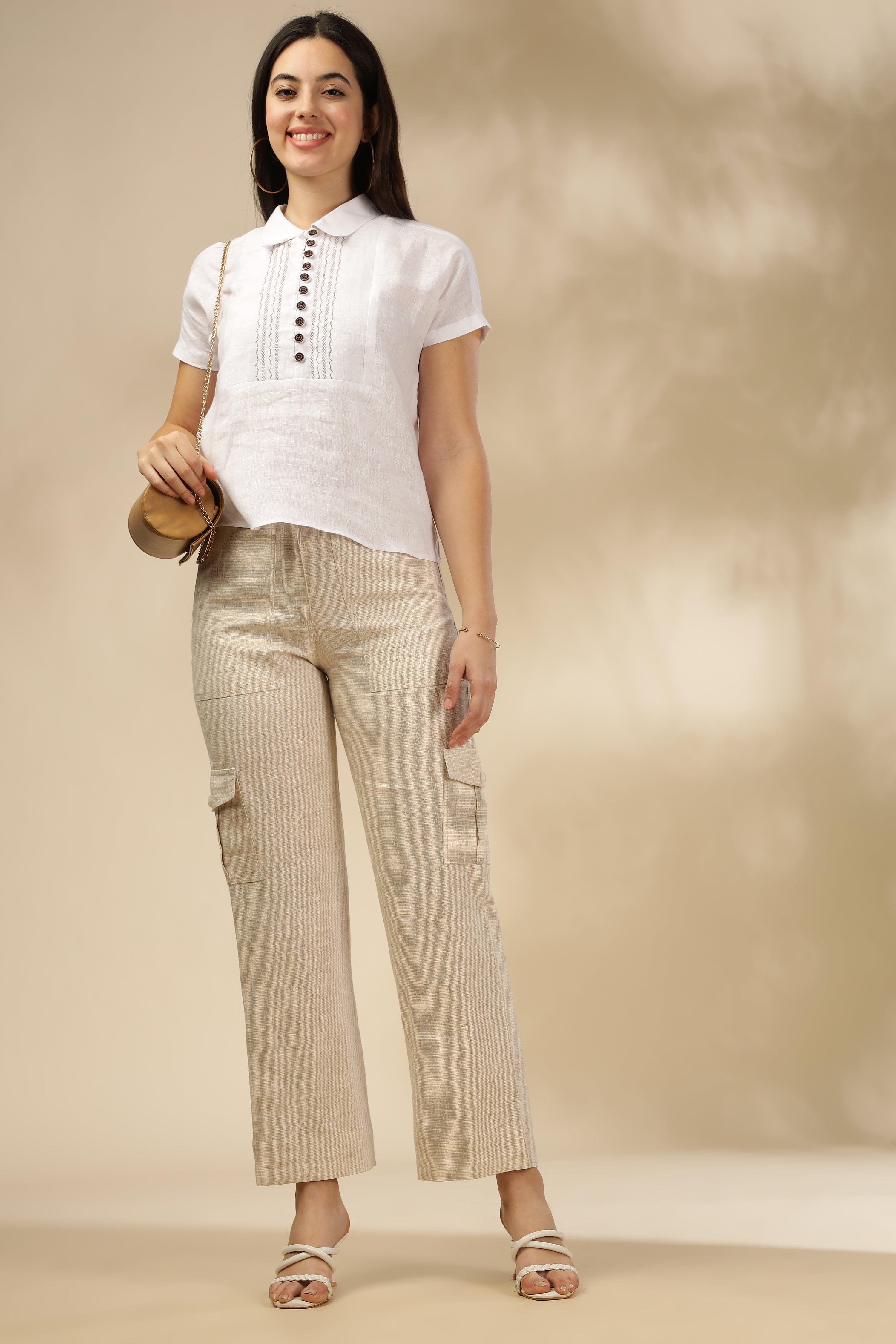 MIA - Pure Linen Embroidery White Top