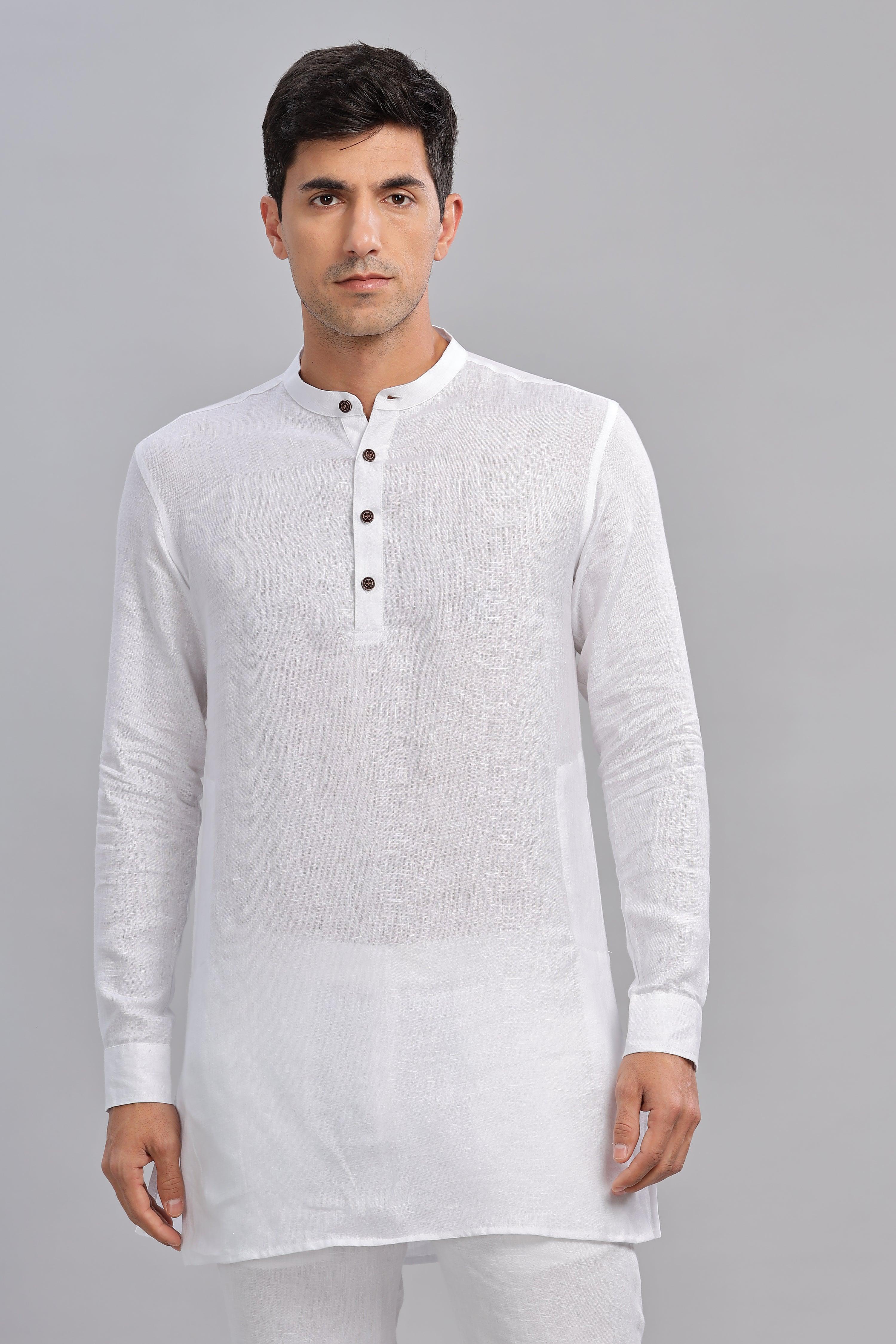AARAV - Elegant Simplicity Pure Linen White Kurta