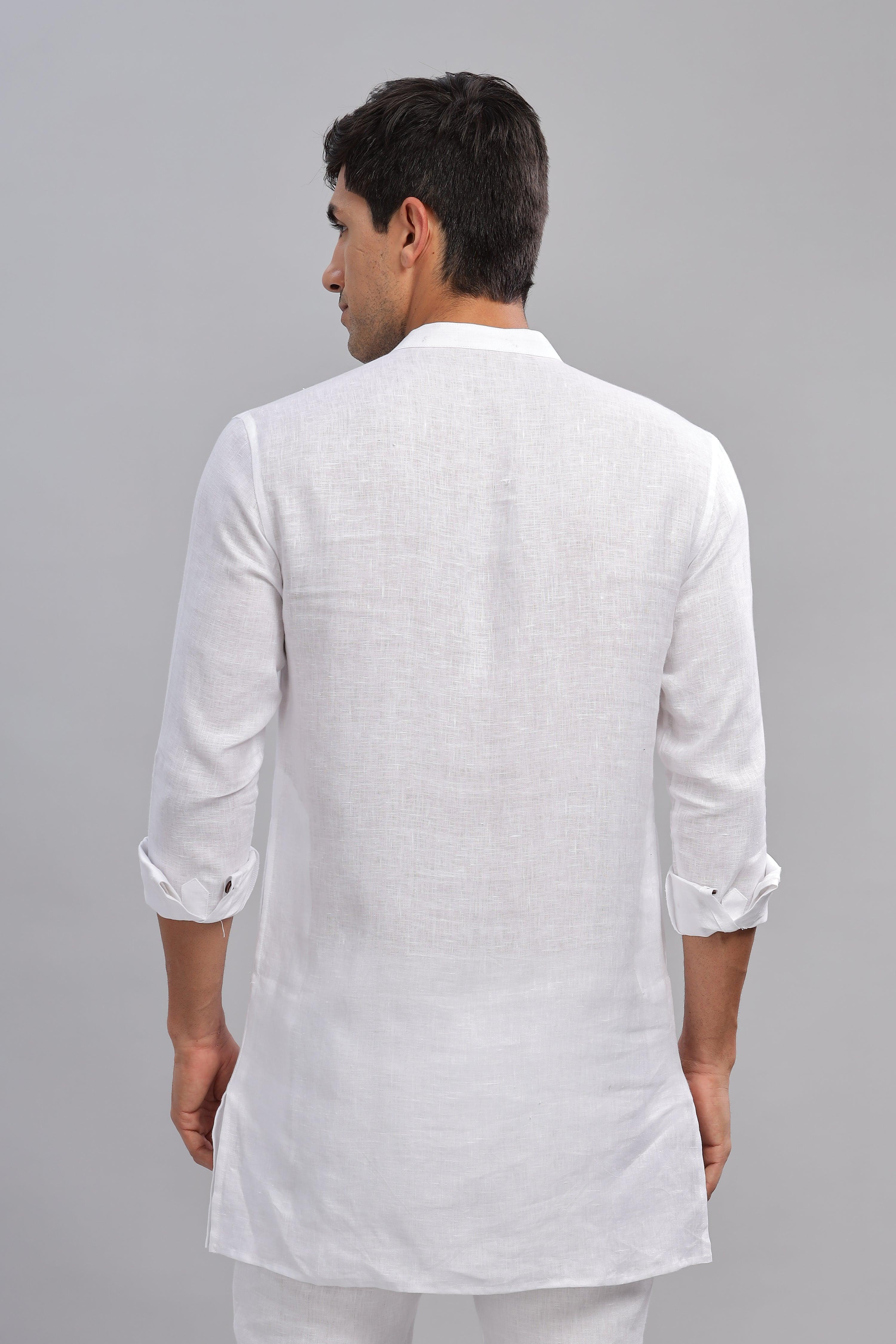 AARAV - Elegant Simplicity Pure Linen White Kurta