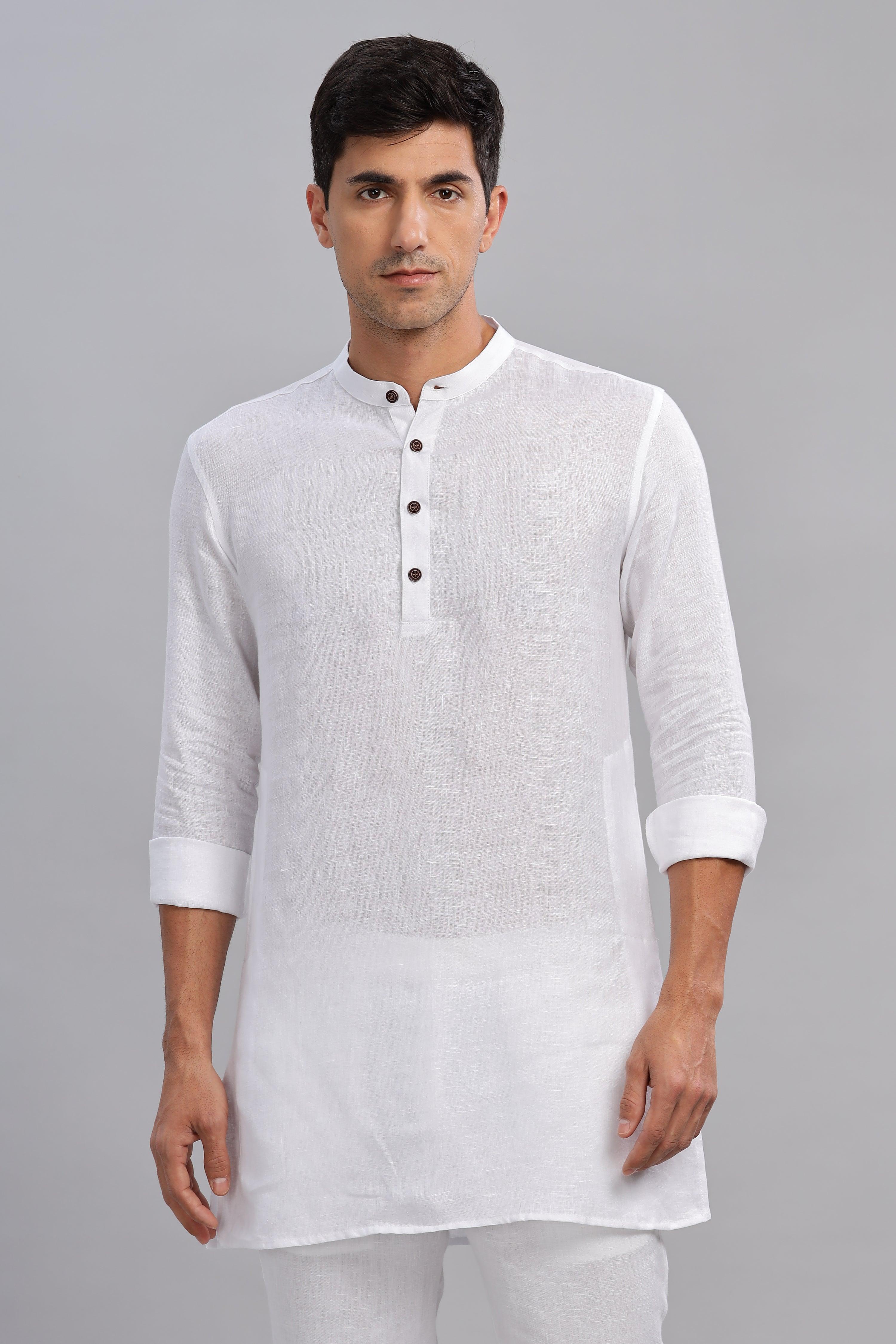 AARAV - Elegant Simplicity Pure Linen White Kurta