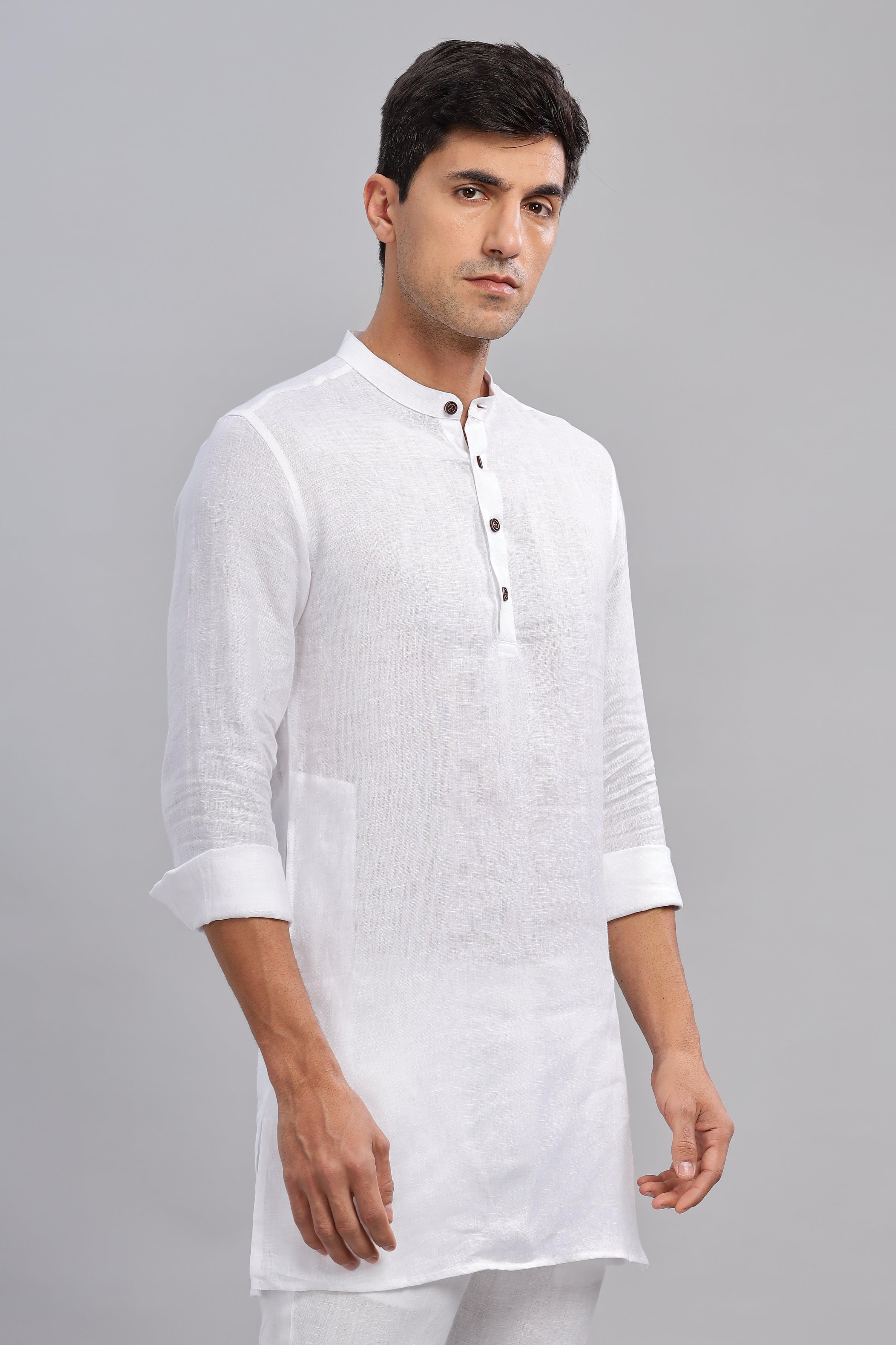 AARAV - Elegant Simplicity Pure Linen White Kurta