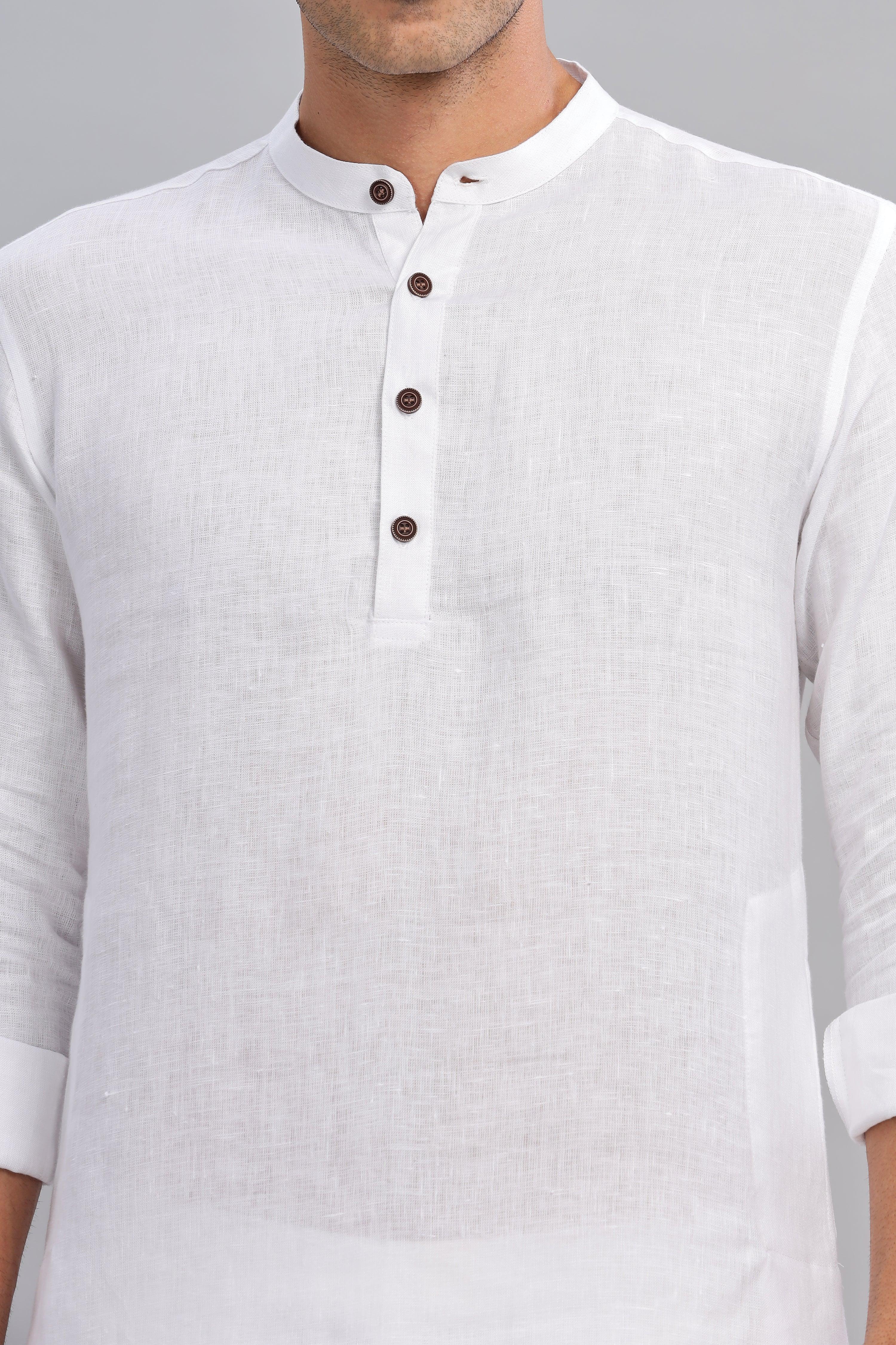 AARAV - Elegant Simplicity Pure Linen White Kurta