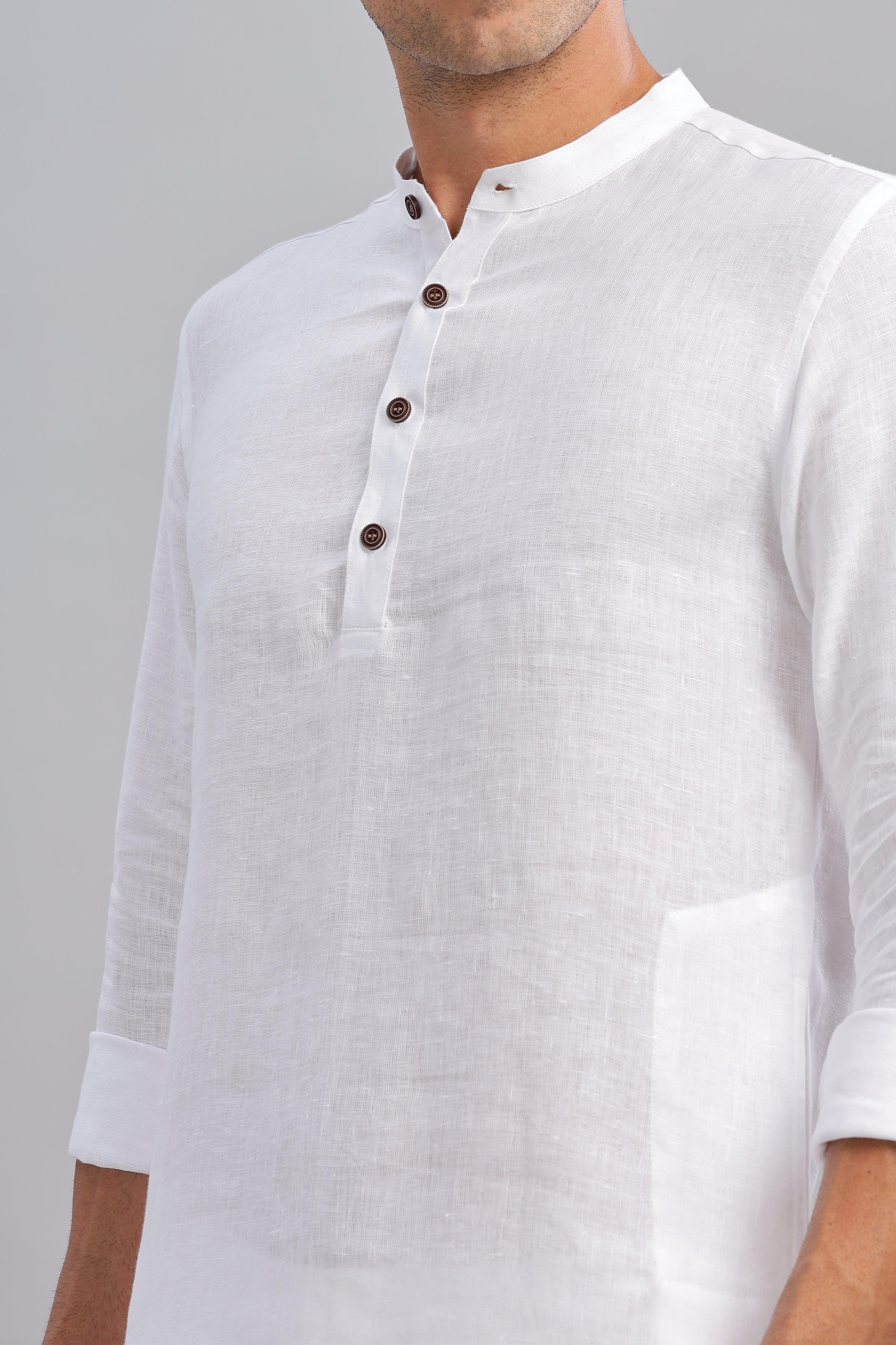 AARAV - Elegant Simplicity Pure Linen White Kurta