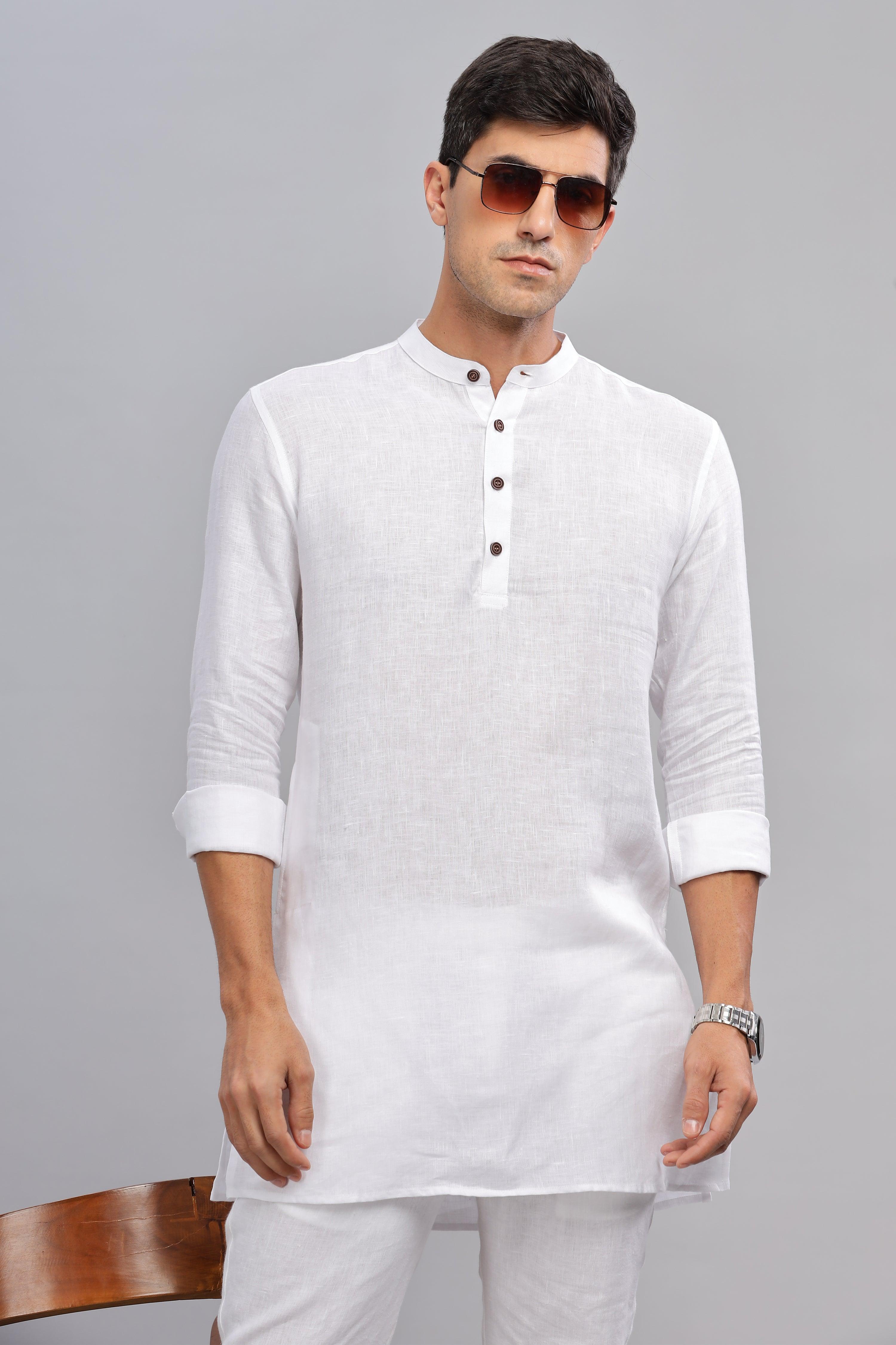 AARAV - Elegant Simplicity Pure Linen White Kurta