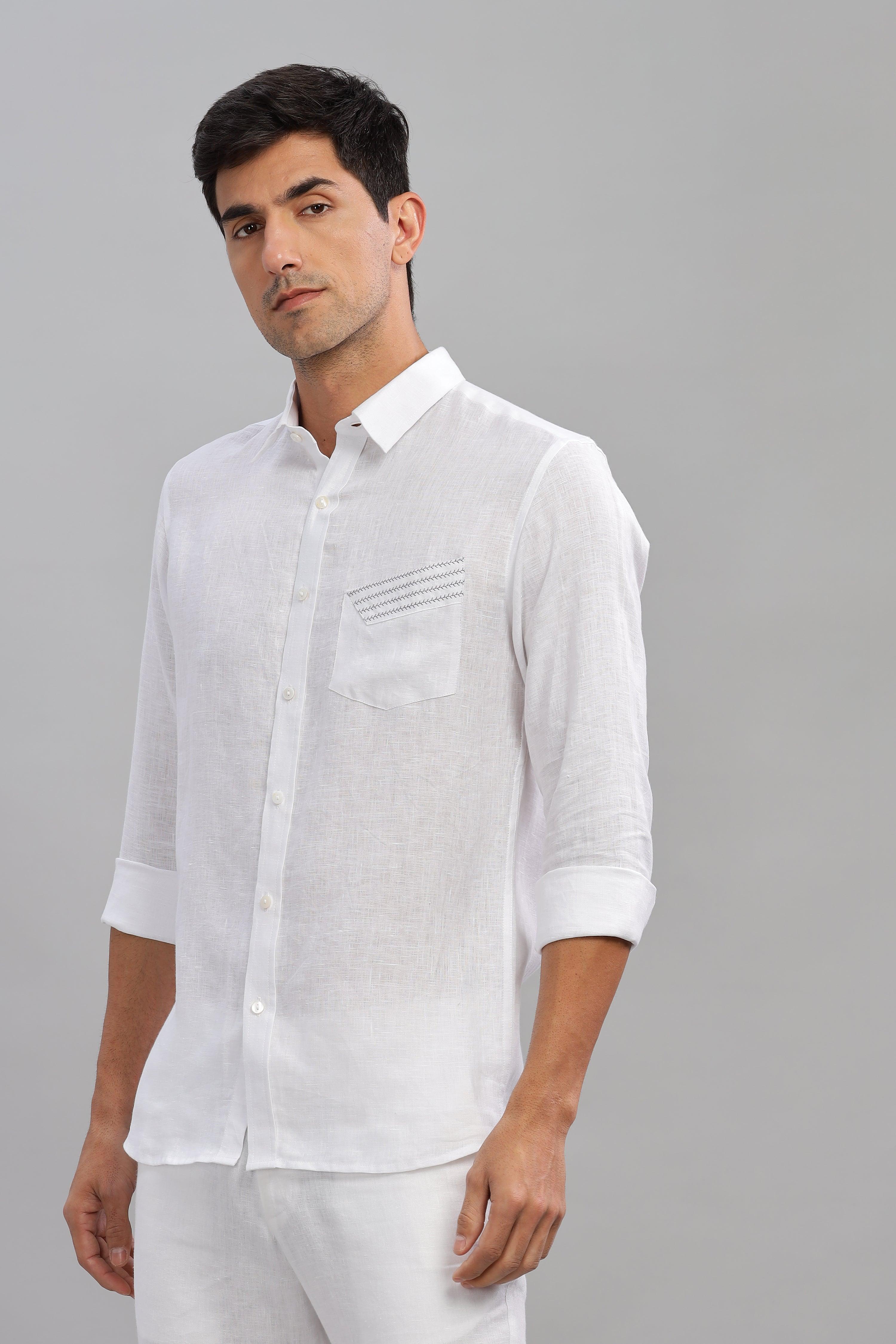 GALE - EMBROIDERED STITCH DETAIL WHITE SHIRT - UNIQUE LUXURY