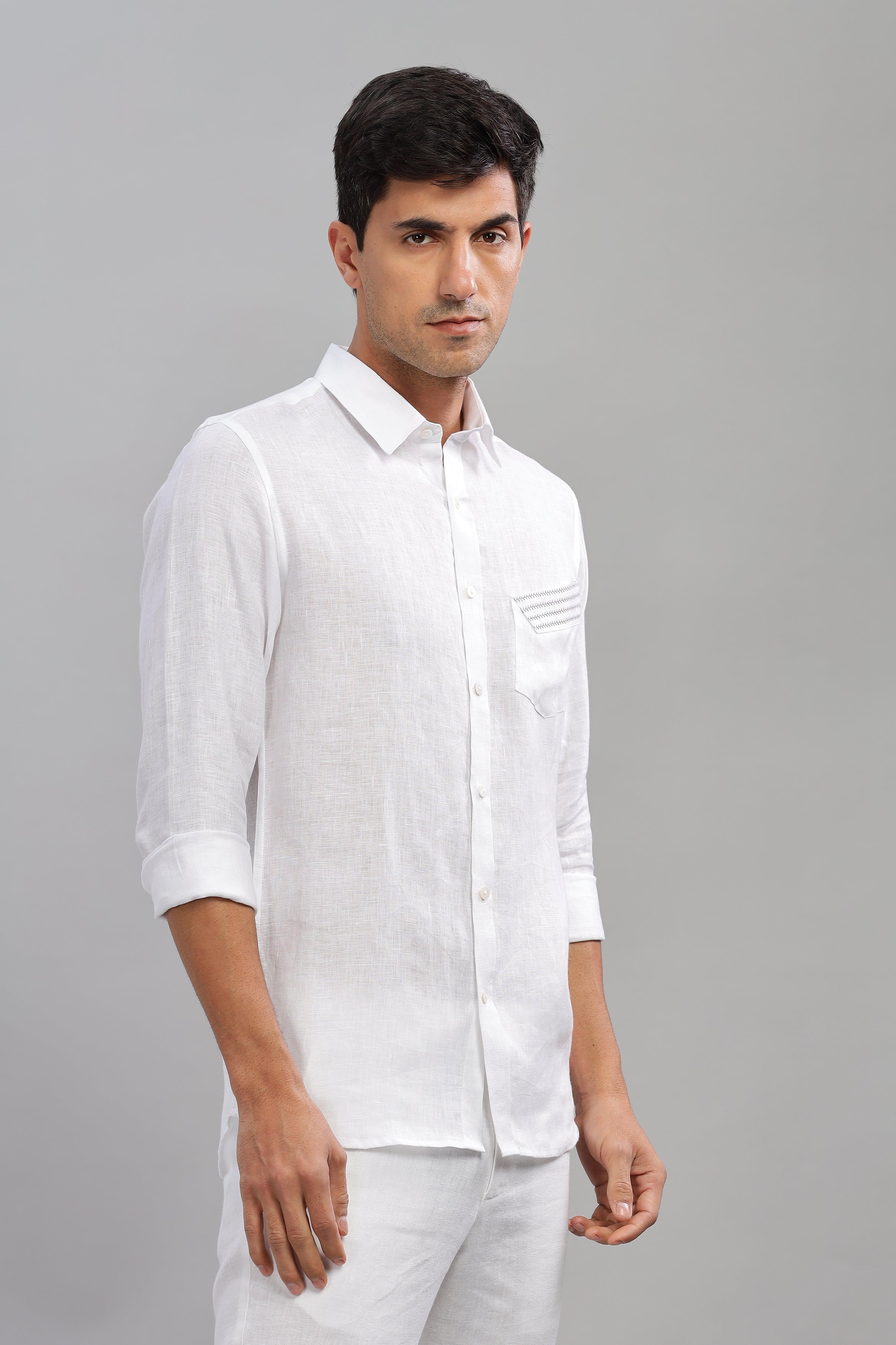 GALE - EMBROIDERED STITCH DETAIL WHITE SHIRT - UNIQUE LUXURY