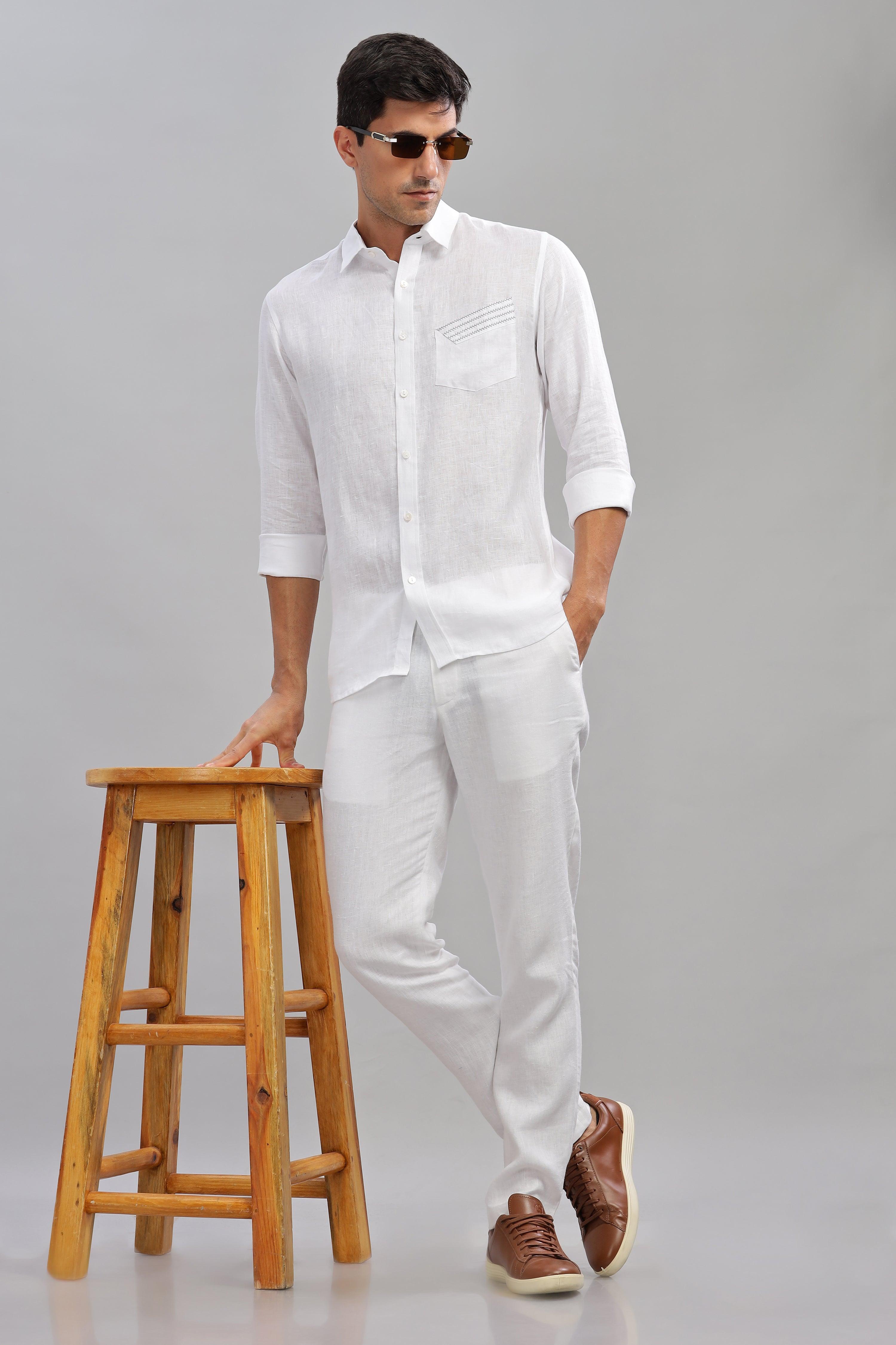 GALE - EMBROIDERED STITCH DETAIL WHITE SHIRT - UNIQUE LUXURY