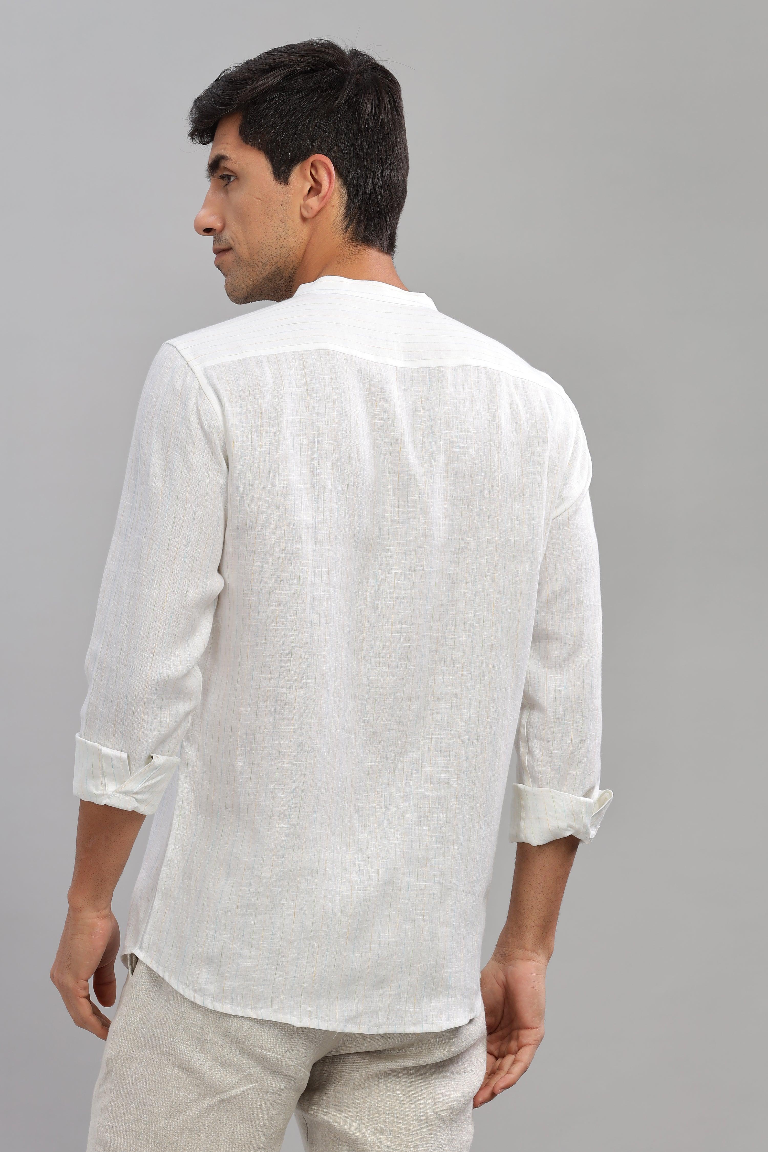 HAN - Pure Linen Mandarin Collar White Shirt