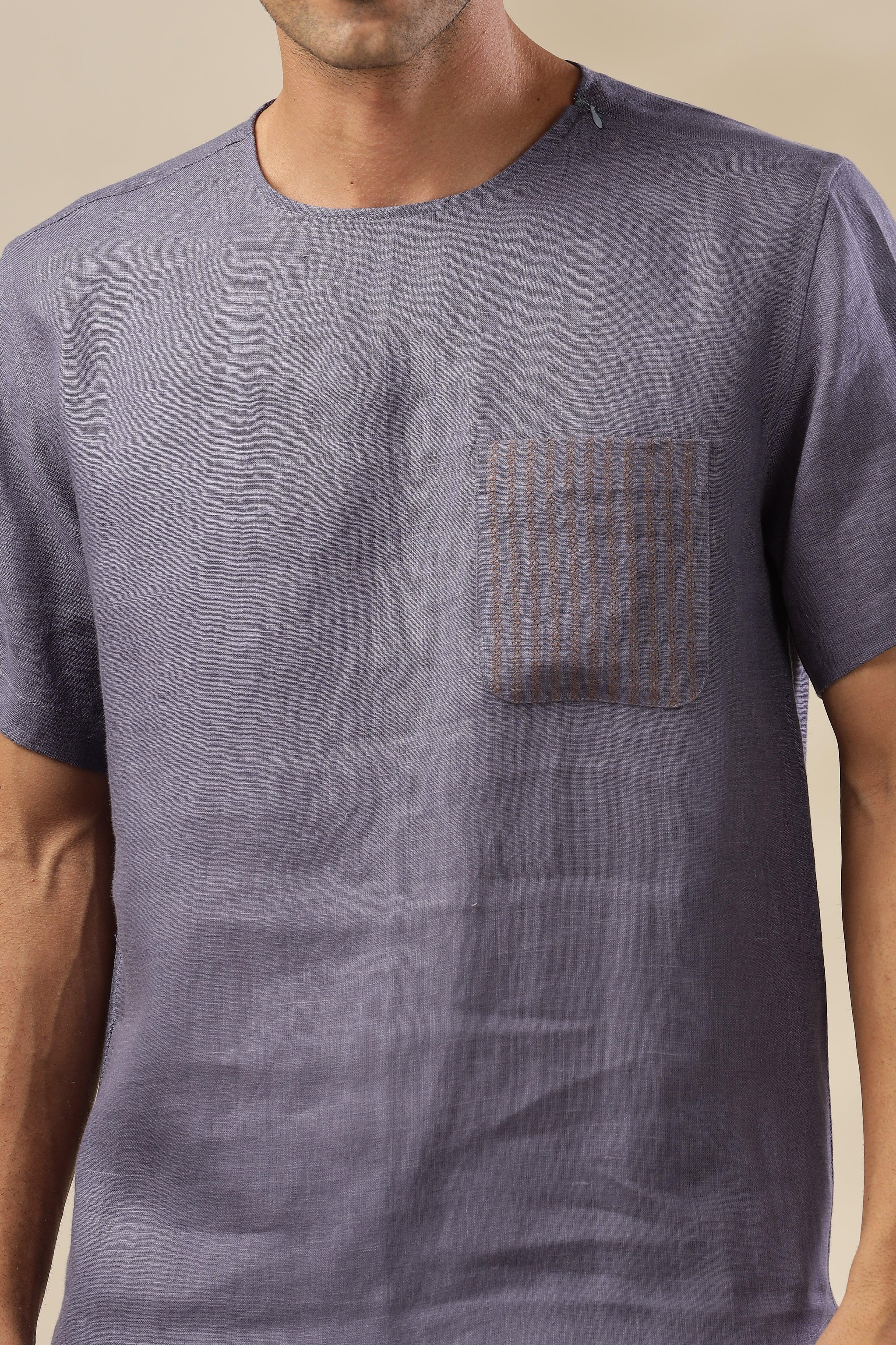 ALAN - Pure French Linen Pitch Blue T-Shirt