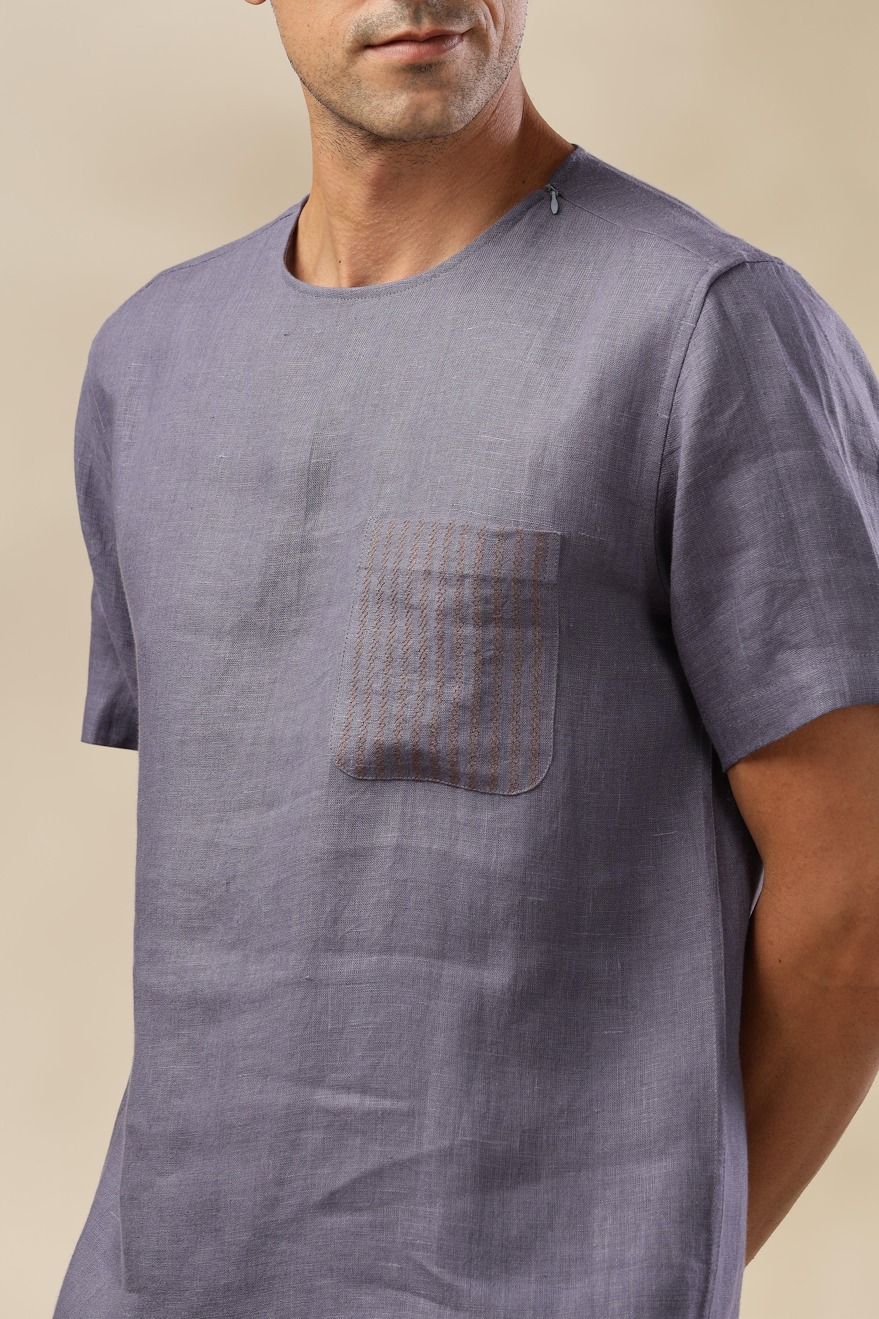ALAN - Pure French Linen Pitch Blue T-Shirt