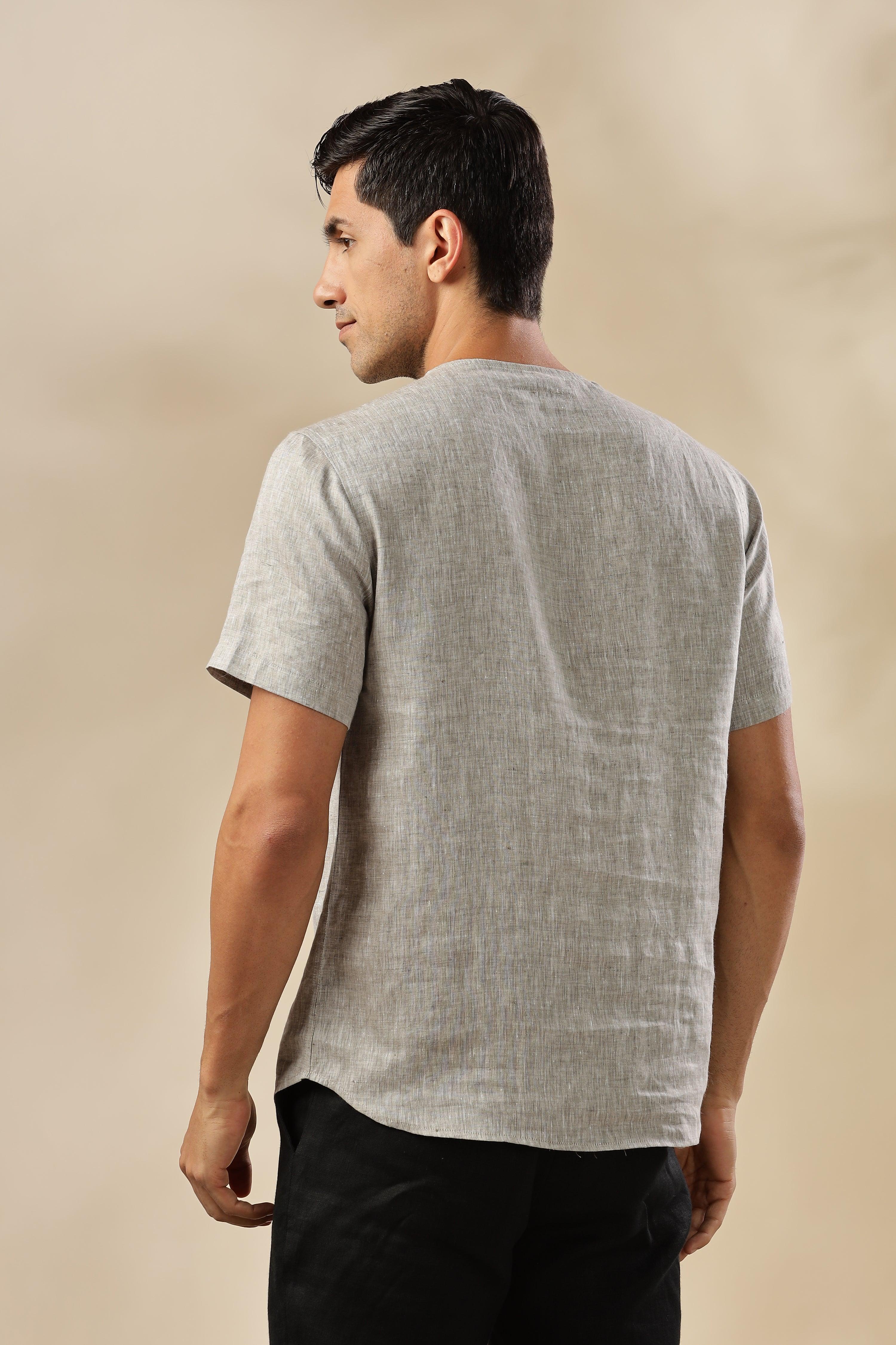 ALAN - Pure French Linen Dark Grey Chambray T-Shirt