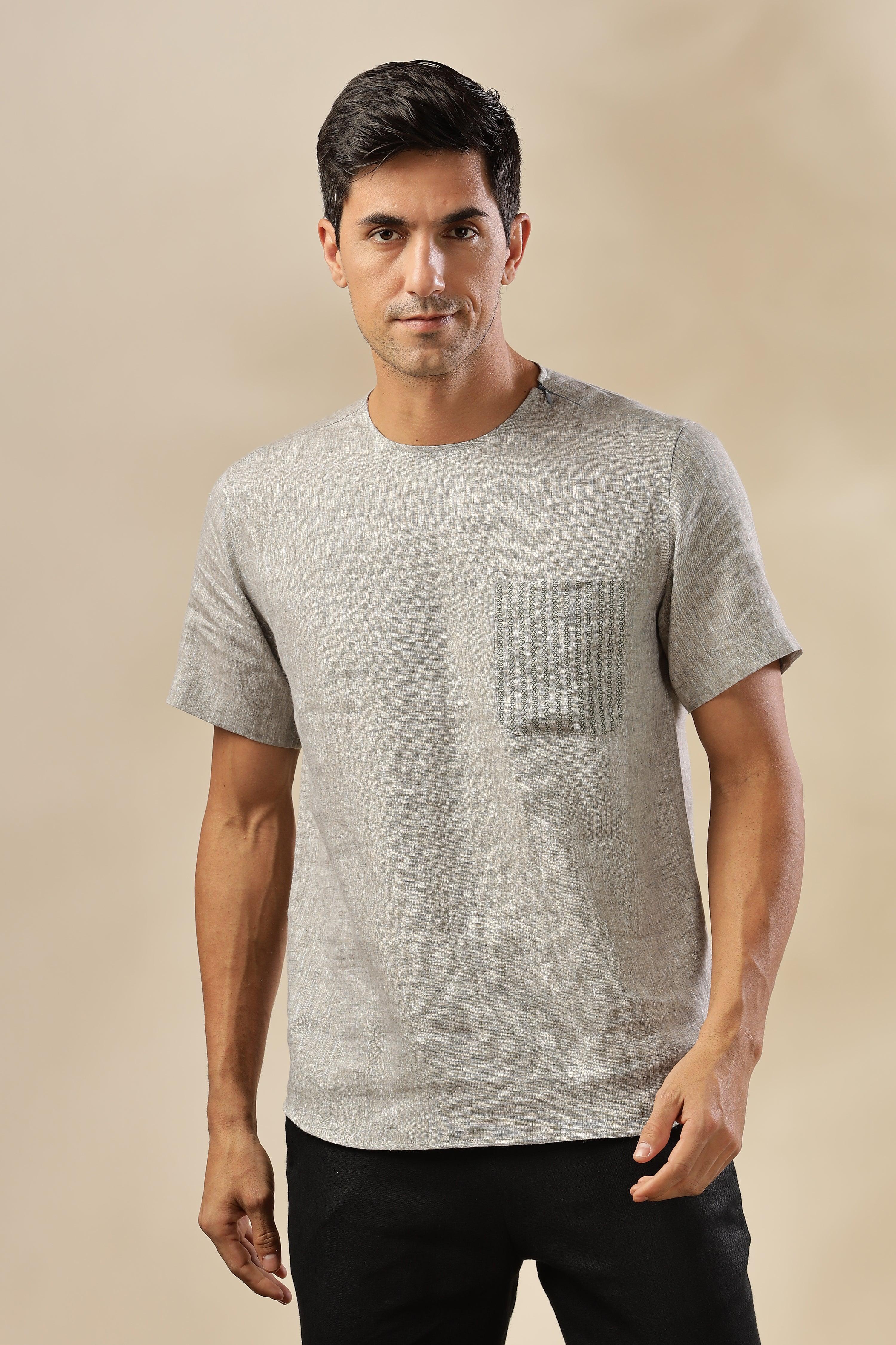 ALAN - Pure French Linen Dark Grey Chambray T-Shirt