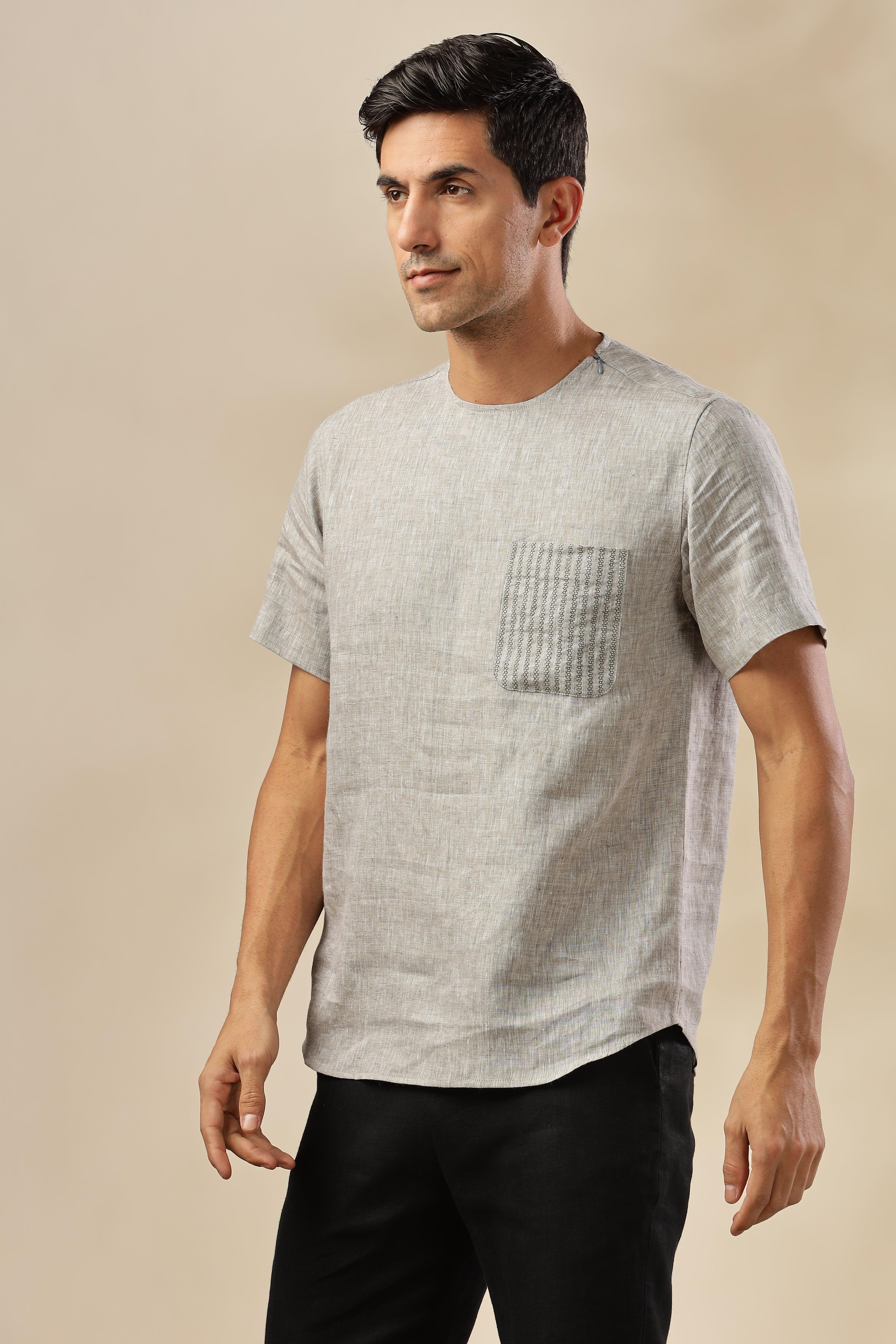 ALAN - Pure French Linen Dark Grey Chambray T-Shirt