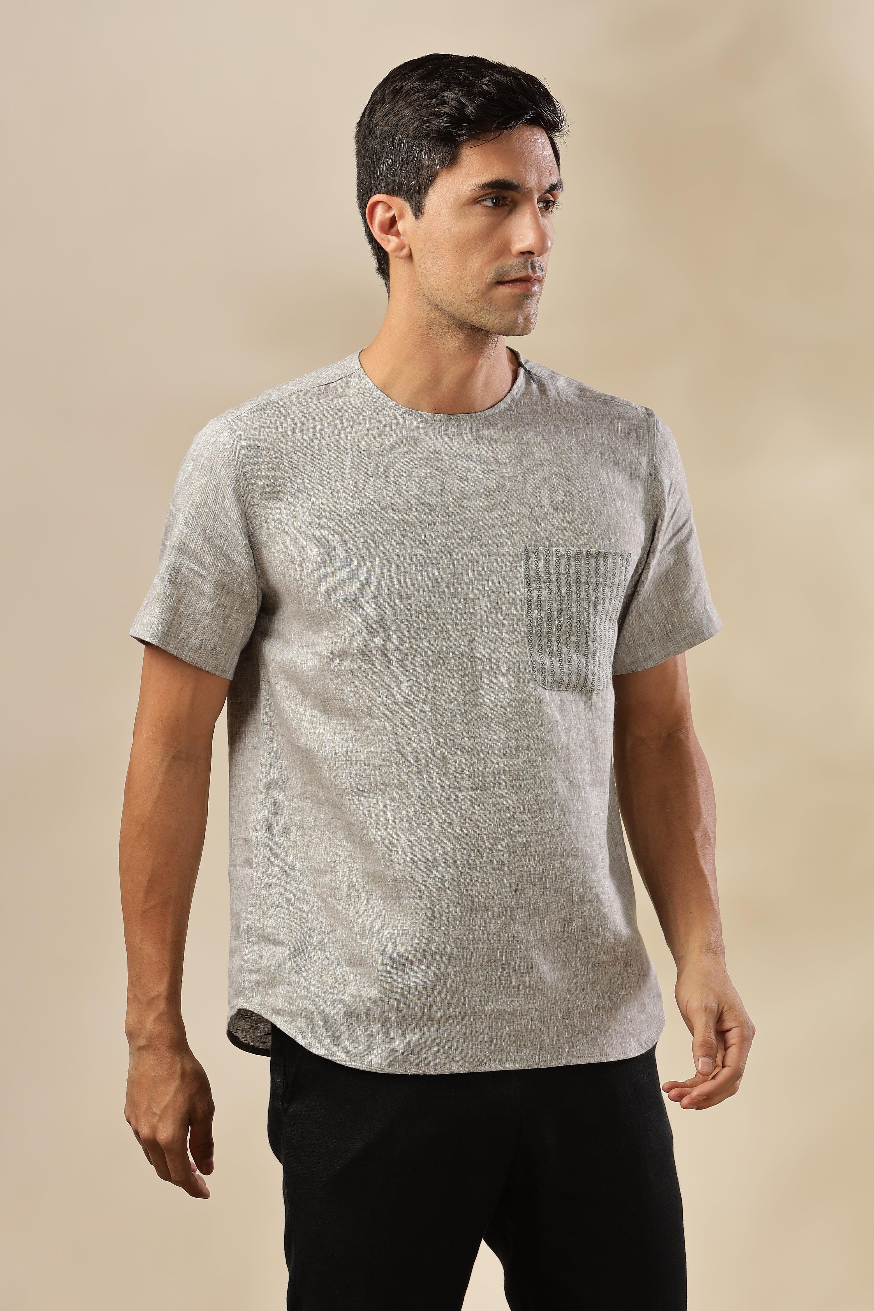 ALAN - Pure French Linen Dark Grey Chambray T-Shirt