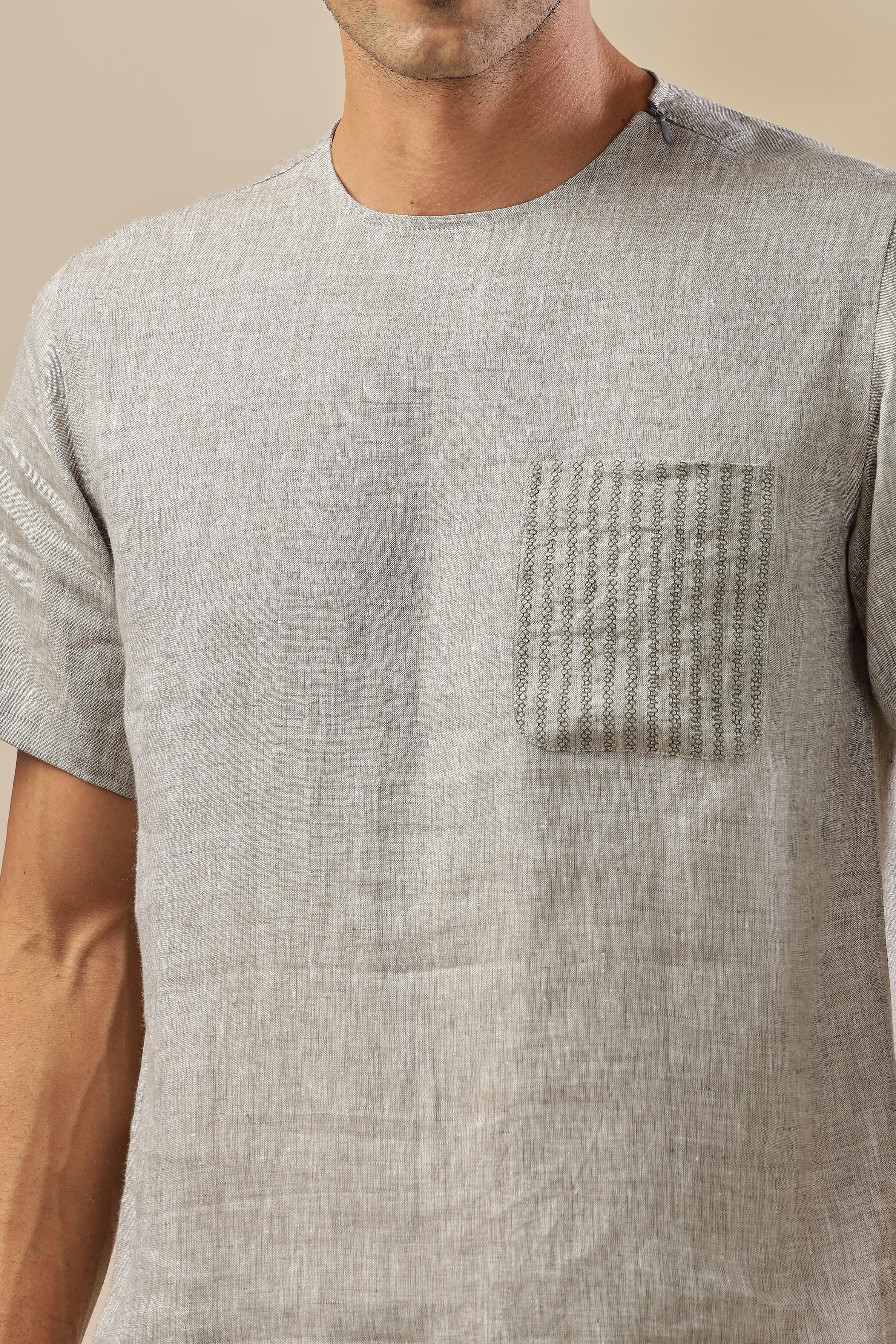 ALAN - Pure French Linen Dark Grey Chambray T-Shirt