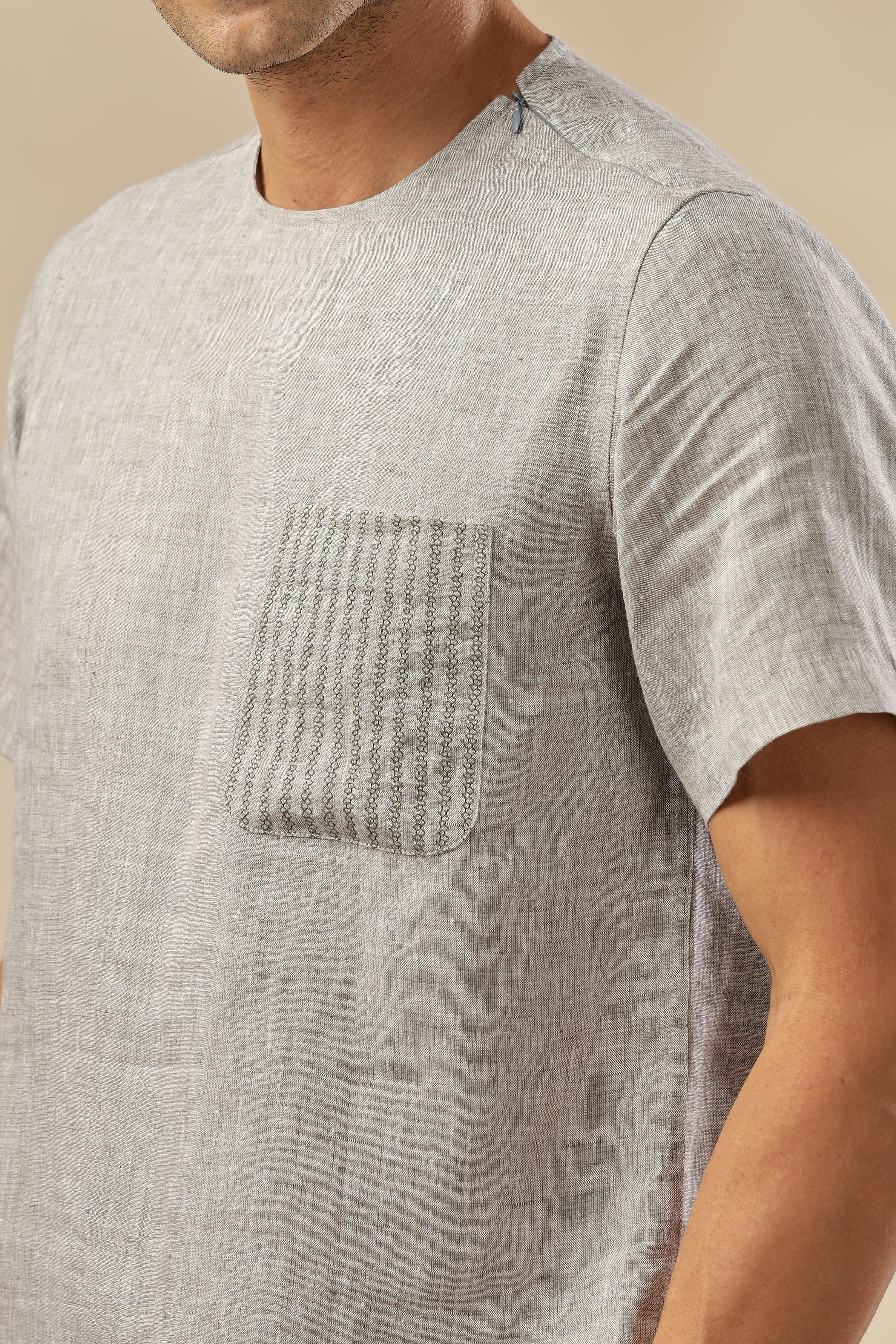 ALAN - Pure French Linen Dark Grey Chambray T-Shirt