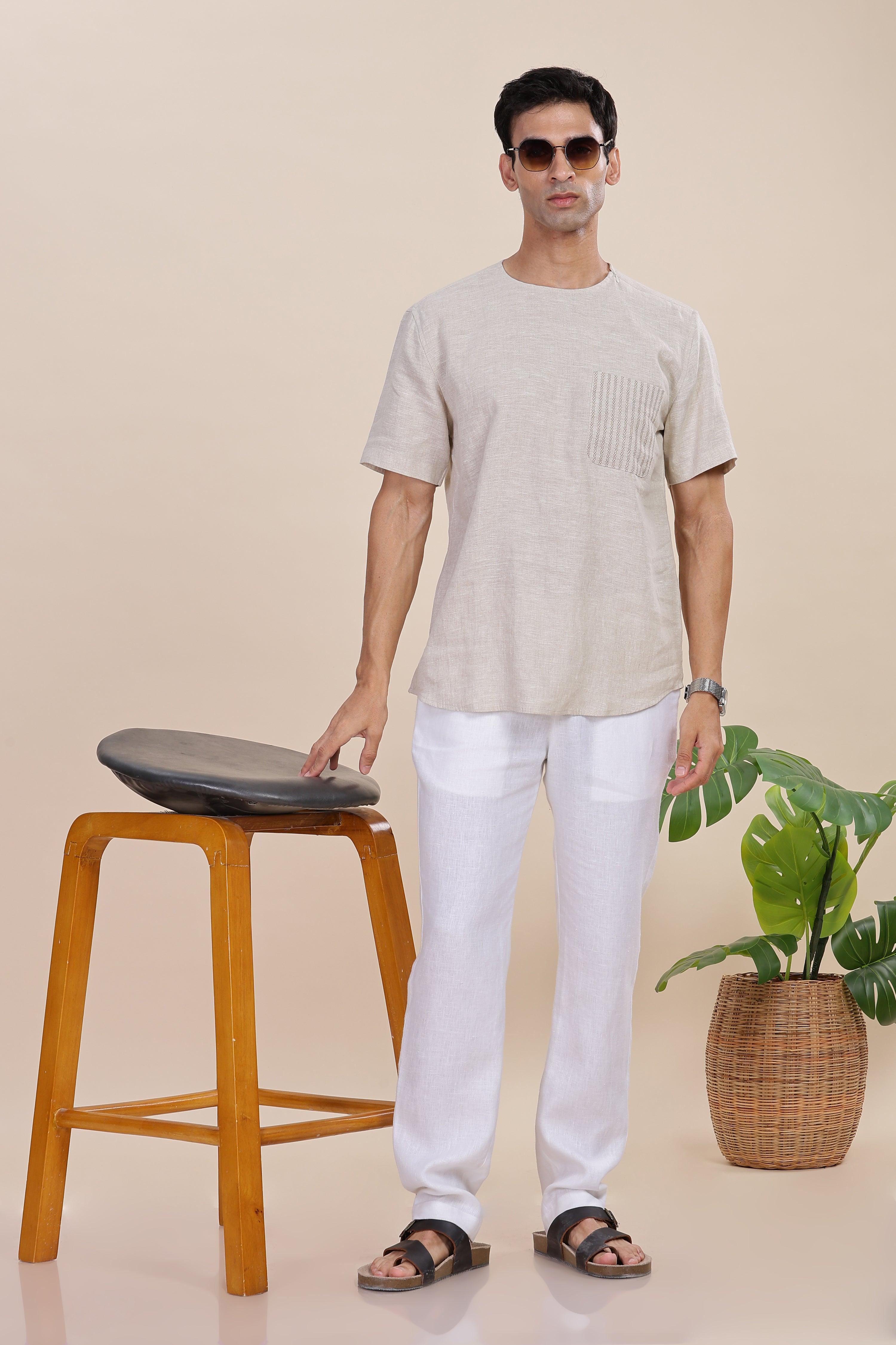 ALAN - Pure French Linen Natural T-Shirt